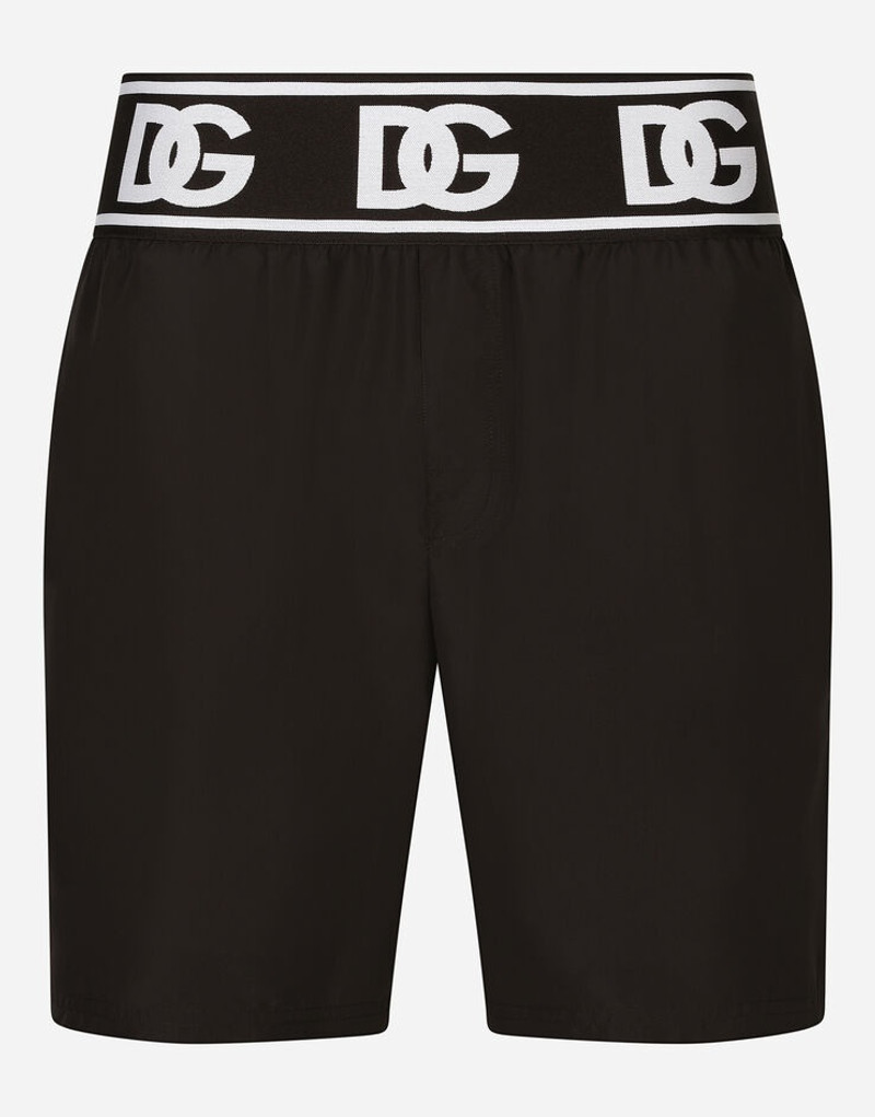 Mid-length swim trunks with branded elastic 1