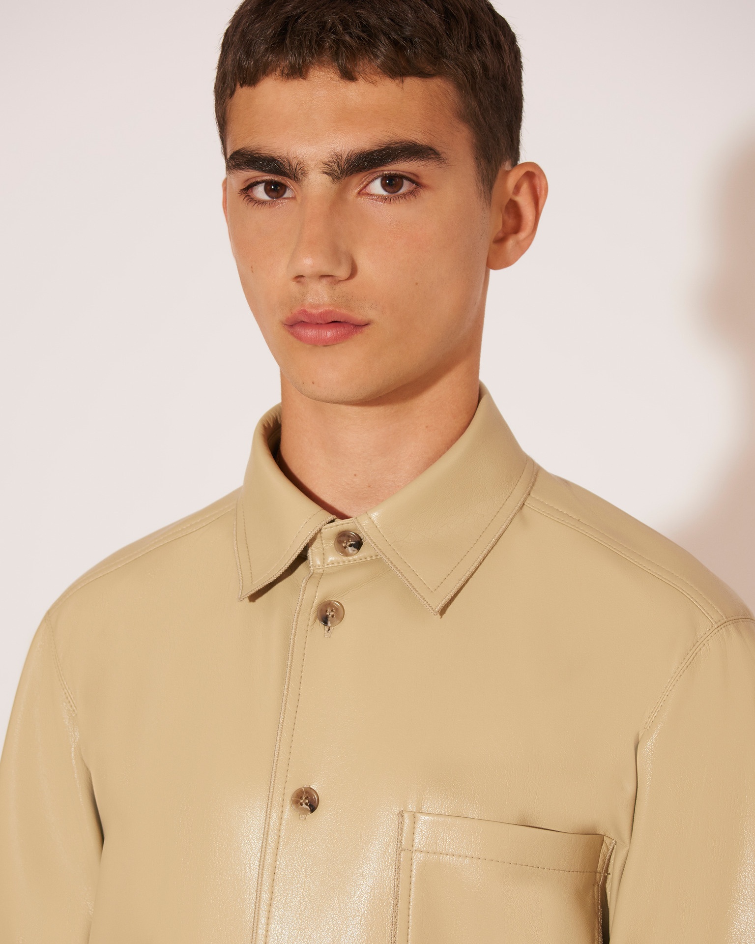 JOSIA - Vegan leather angular collared shirt - Pebble - 5