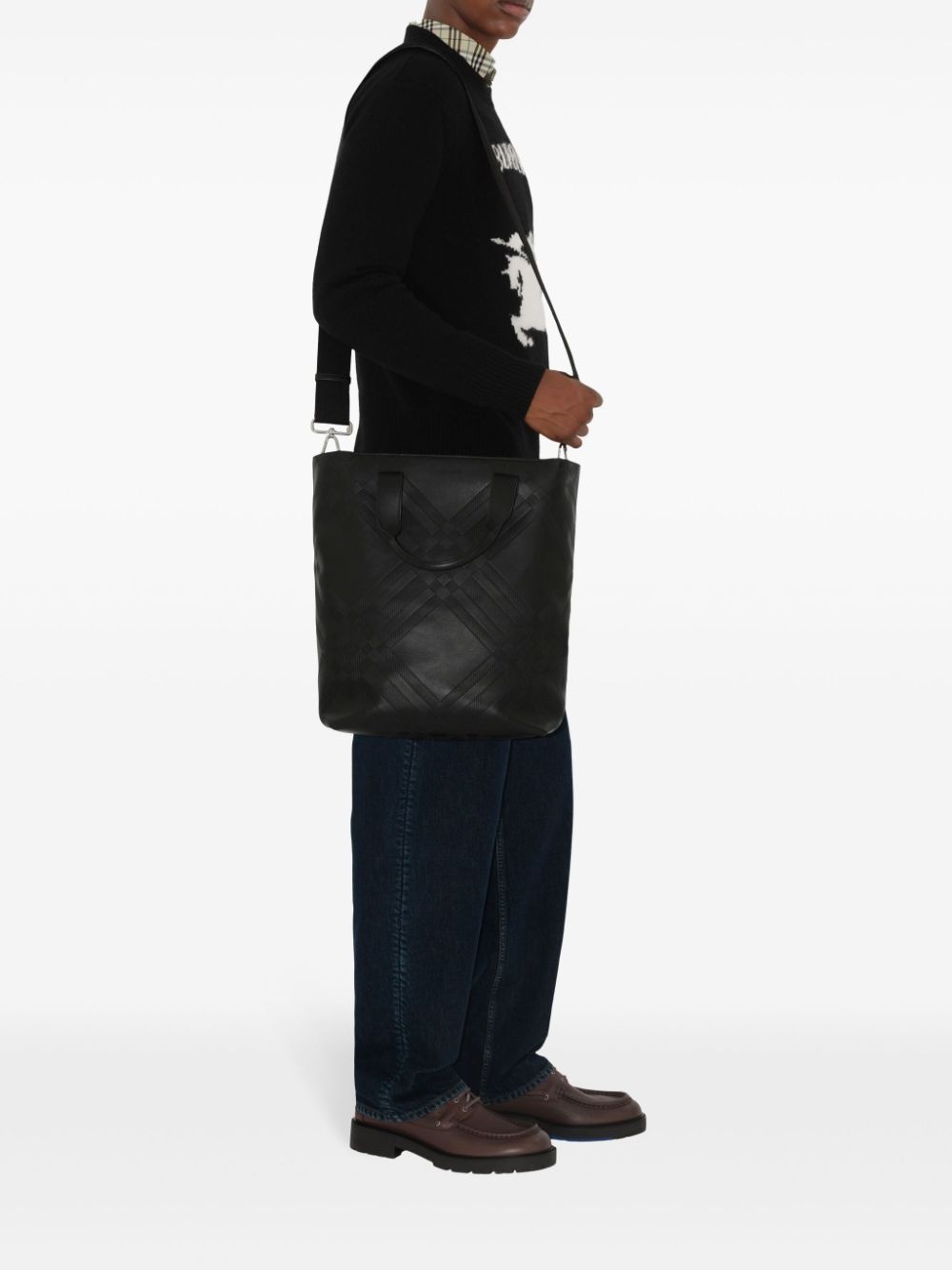 embossed check tote bag - 5