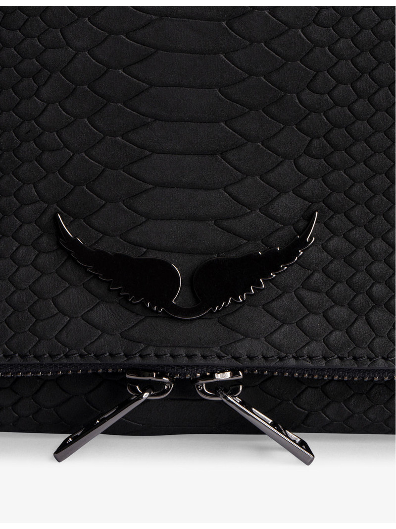 Zadig & Voltaire Rock python-embossed wing-embellished leather clutch outlook