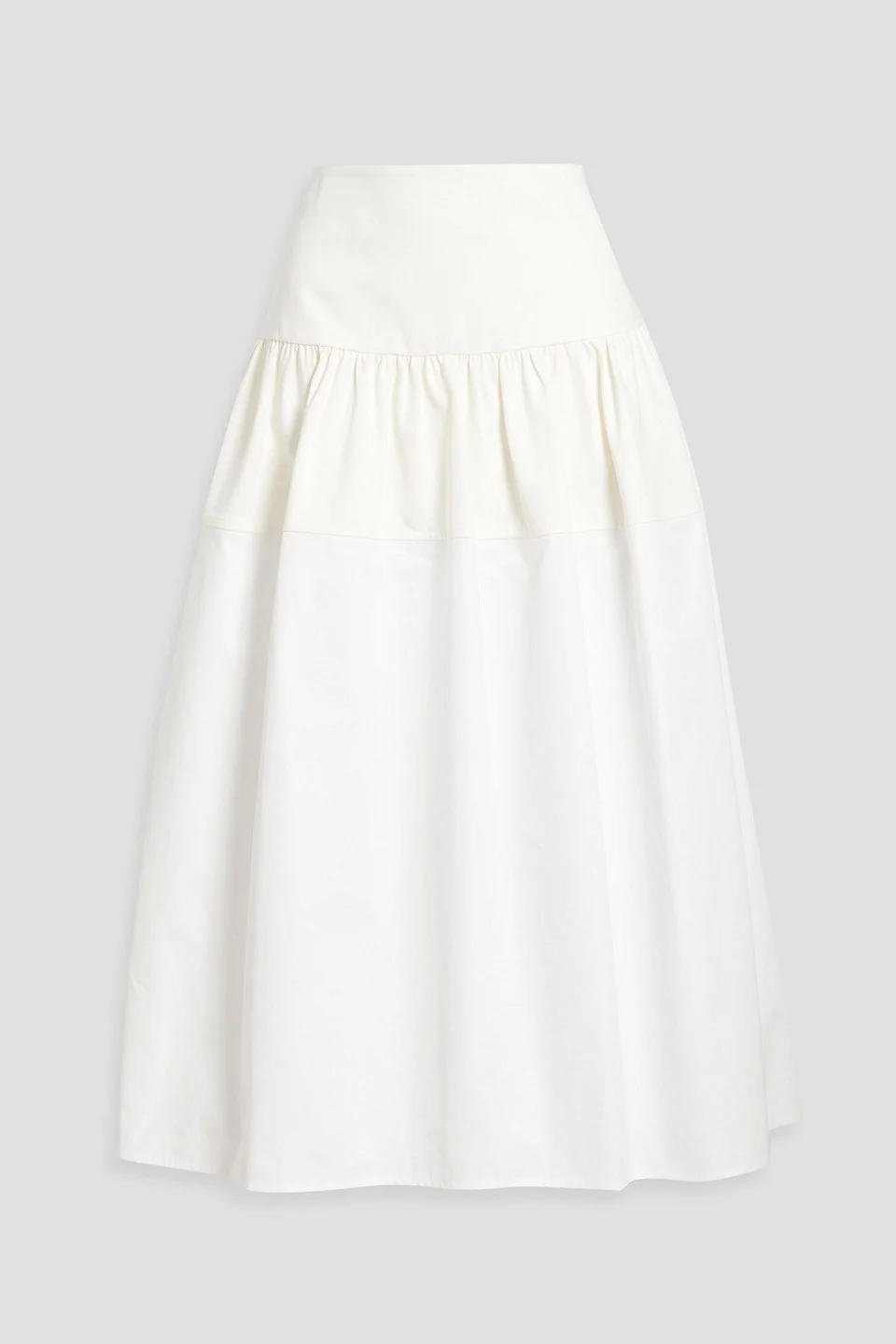 Tiered cotton-twill and cotton-poplin midi skirt - 1