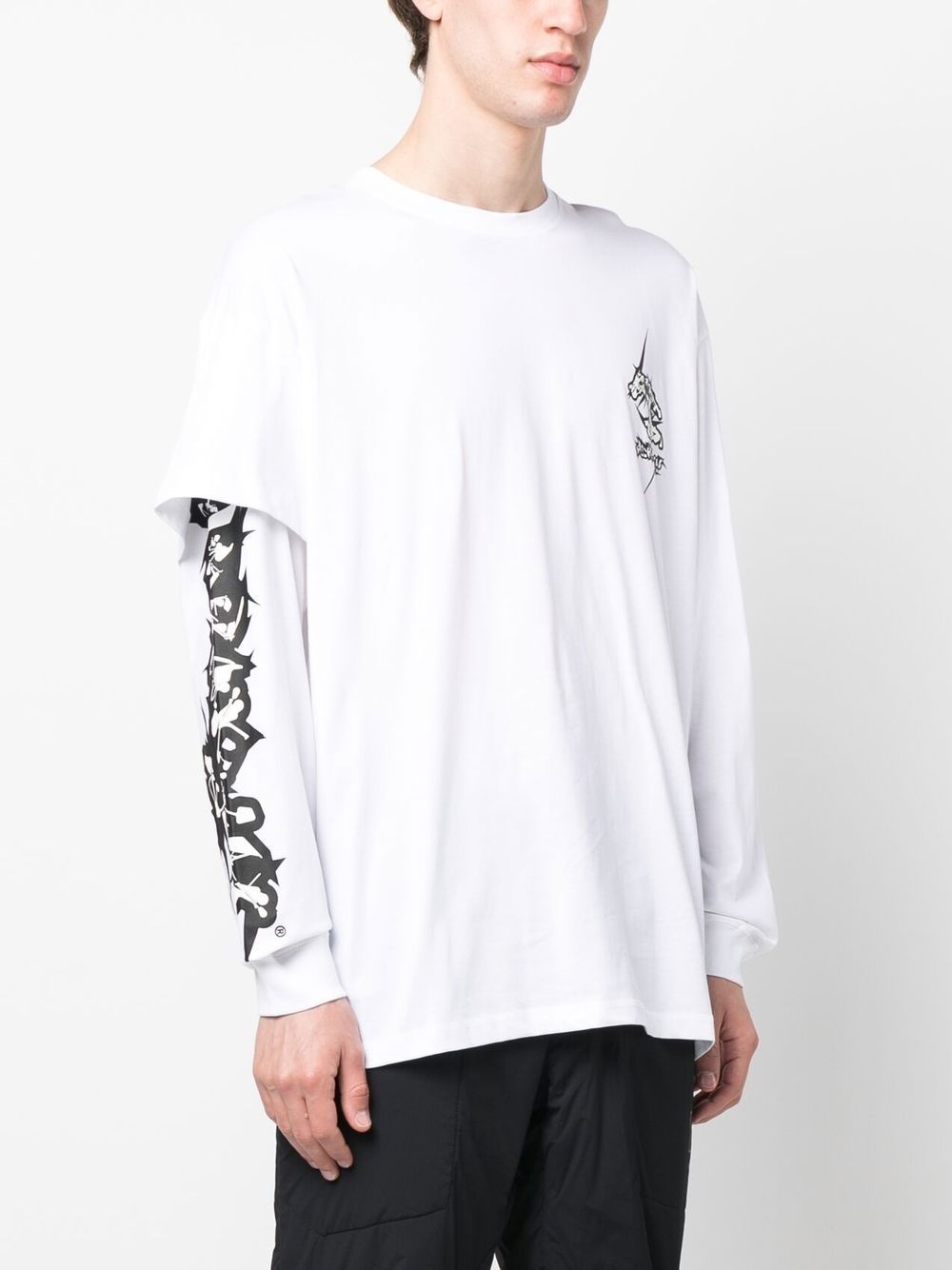 logo-print asymmetric-sleeve T-shirt - 3