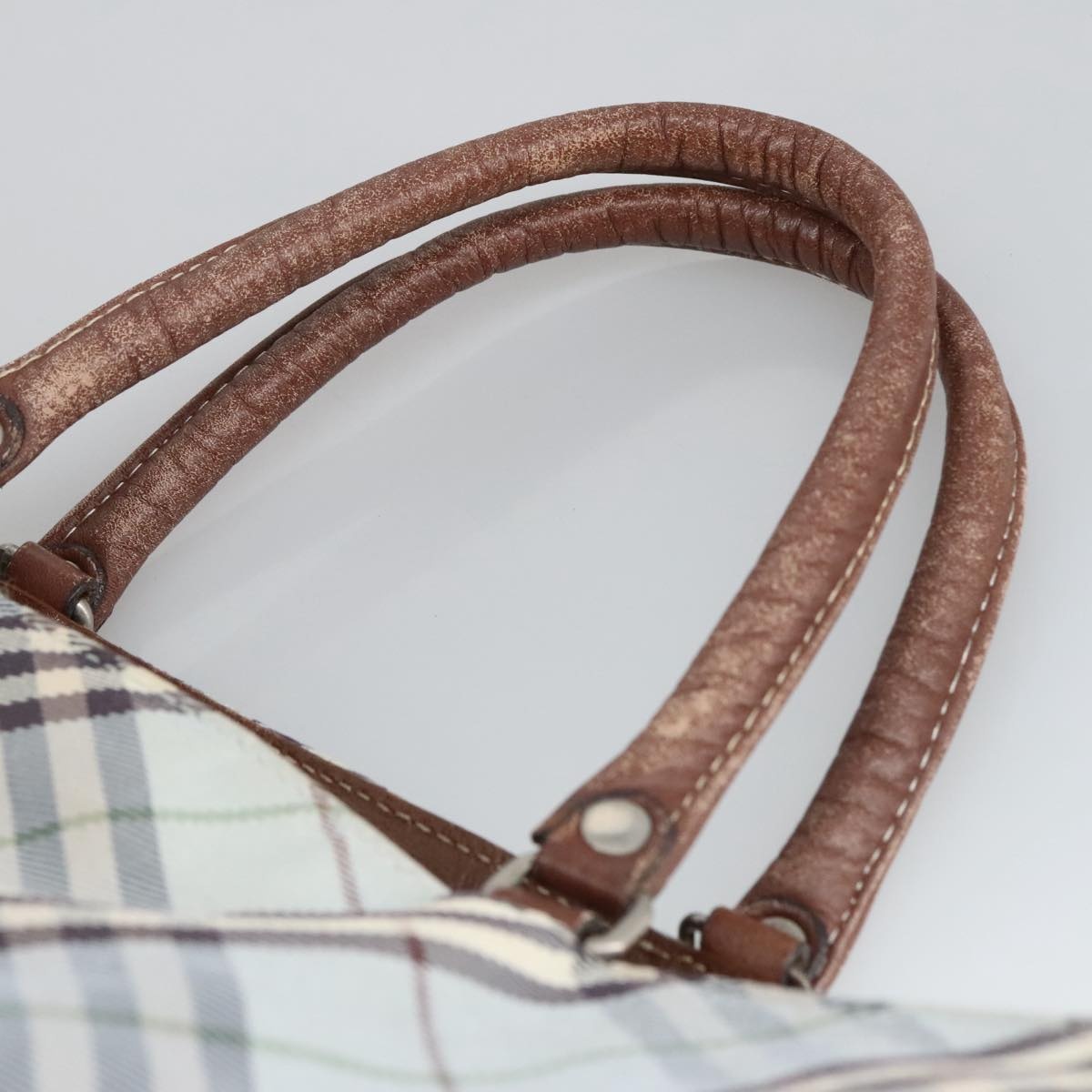 Burberry Nova Check Hand Bag Canvas Light Blue Brown - 8