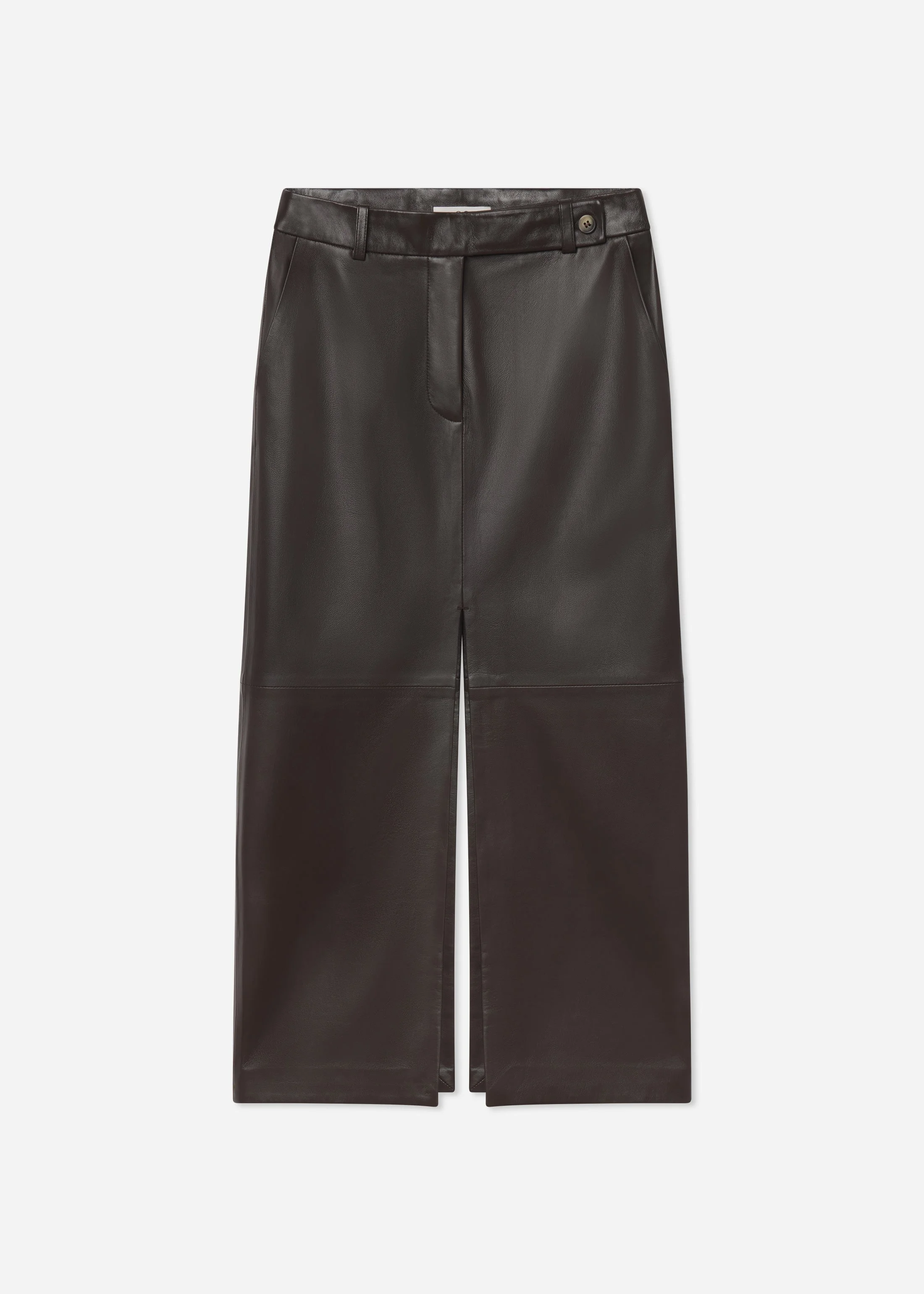 Tailored Front-Slit Midi Skirt in Leather - 1