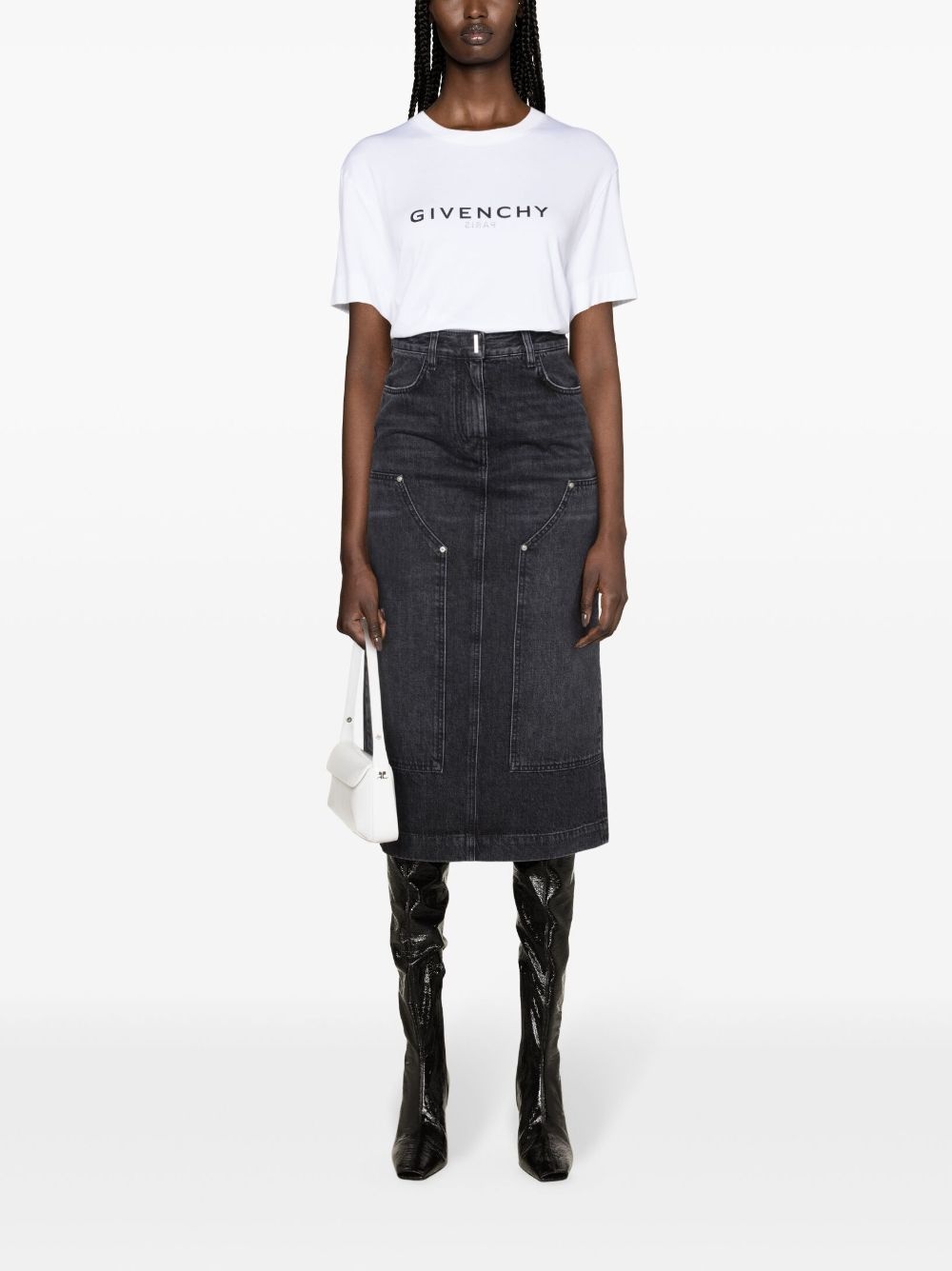 high-rise denim midi skirt - 2