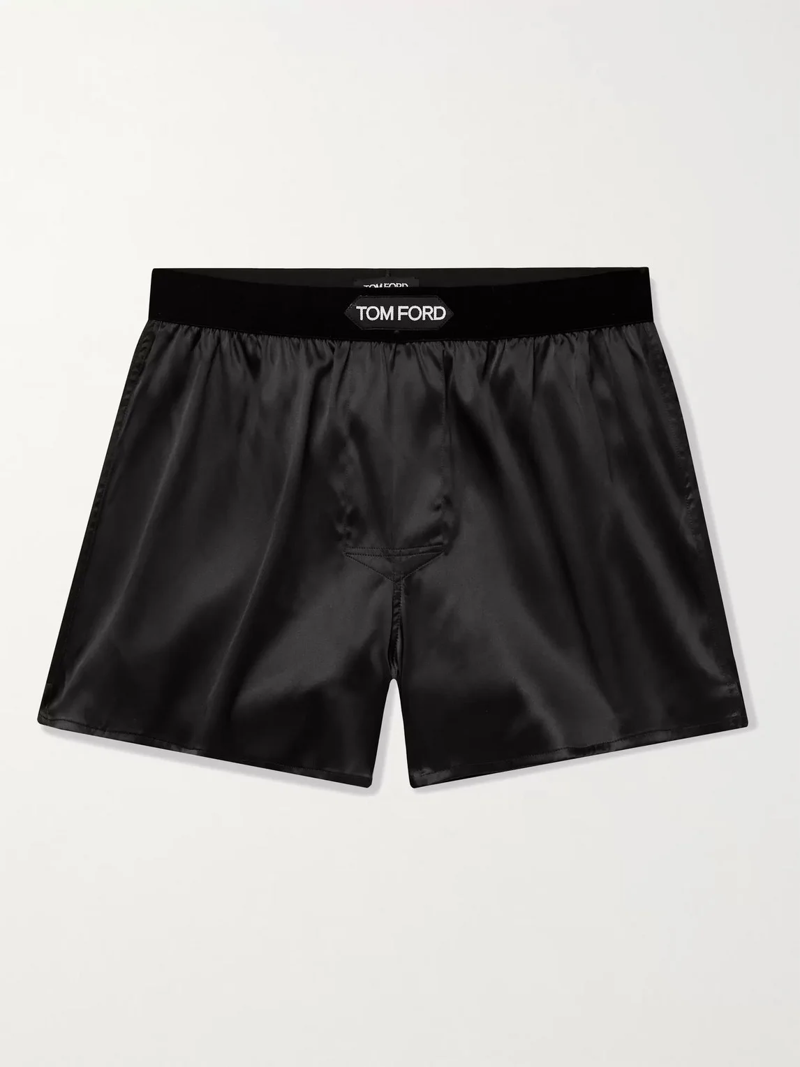 Velvet-Trimmed Stretch-Silk Satin Boxer Shorts - 1