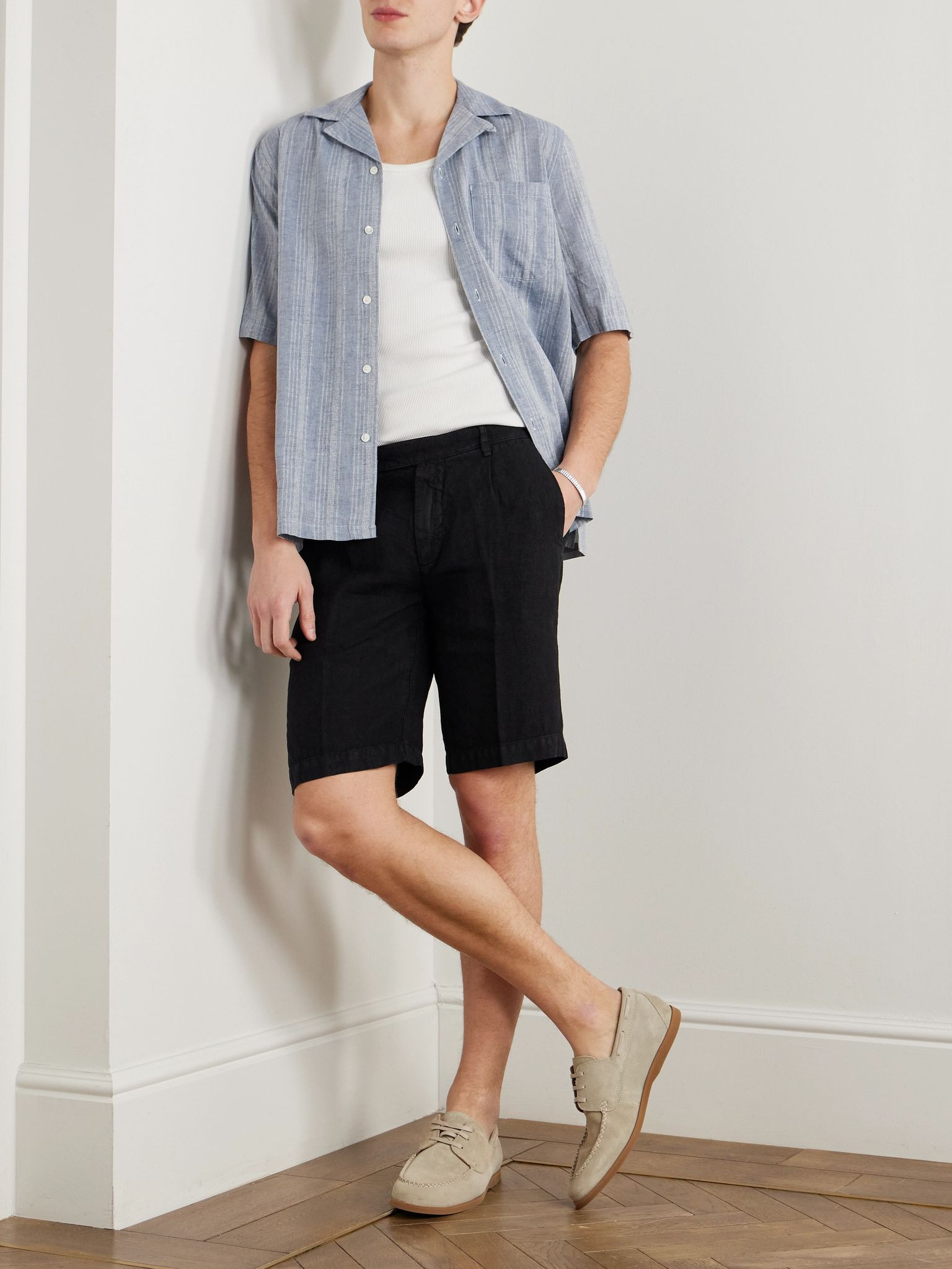 Alaccia Straight-Leg Pleated Linen Shorts Black - 2