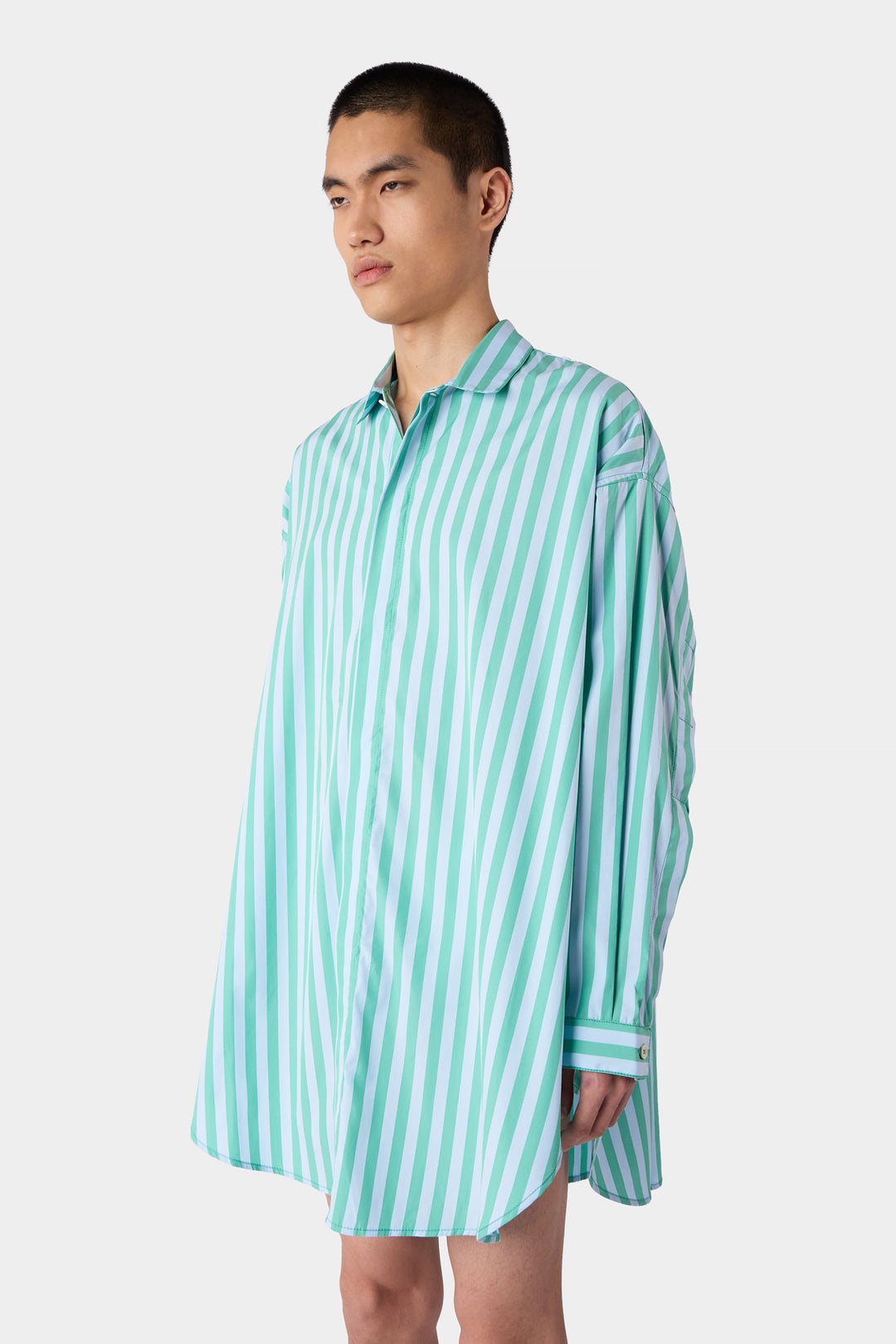 MEGA OVER SHIRT / green & azure stripes - 3