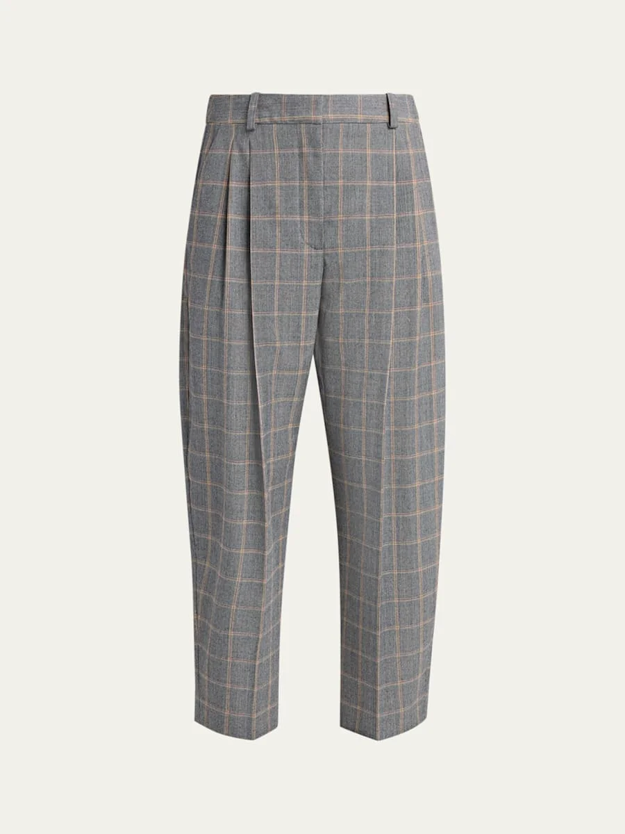 Check Tapered Barrel-Leg Crop Trousers - 1