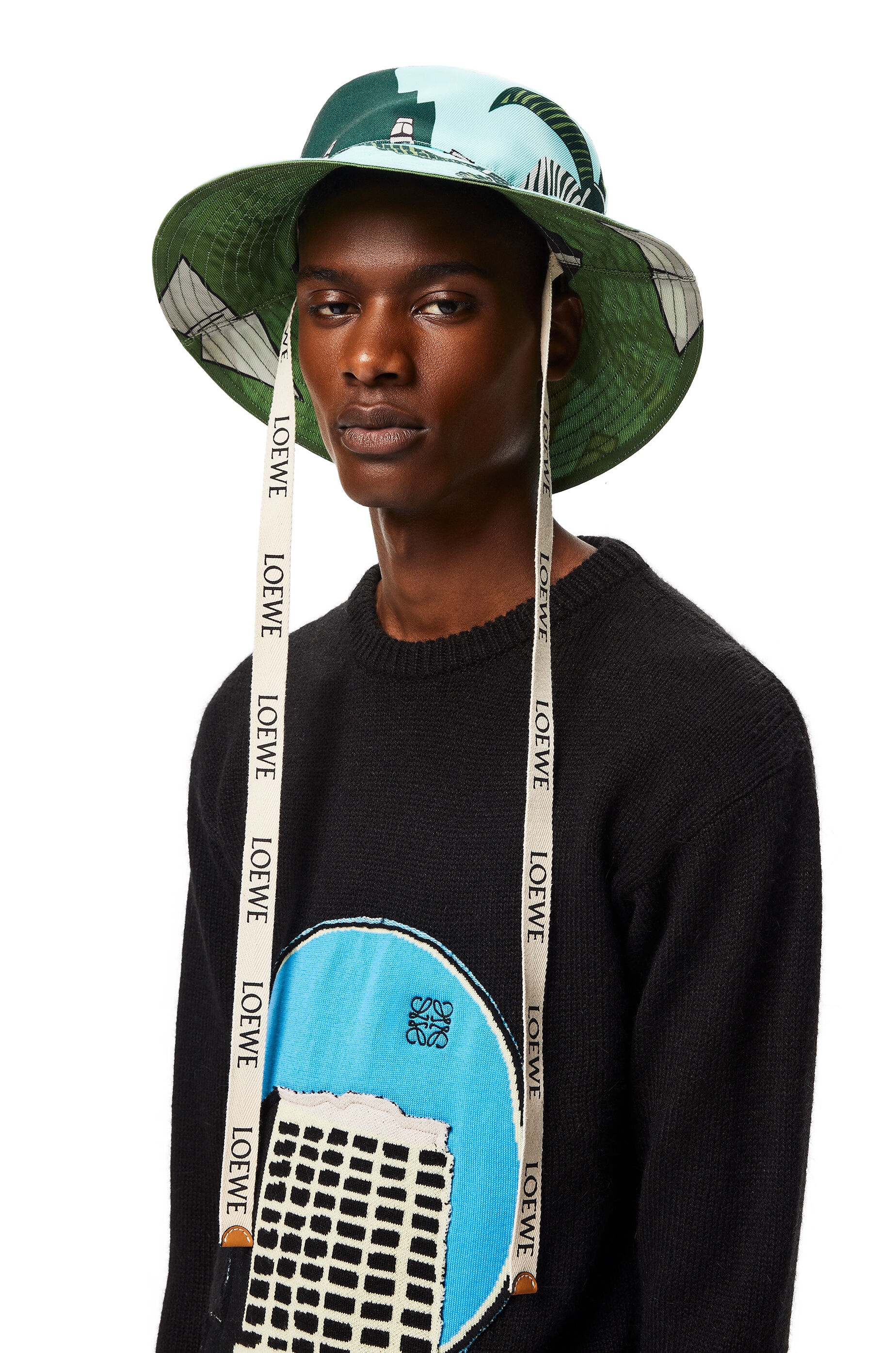 Easter Island fisherman hat in canvas and calfskin - 3