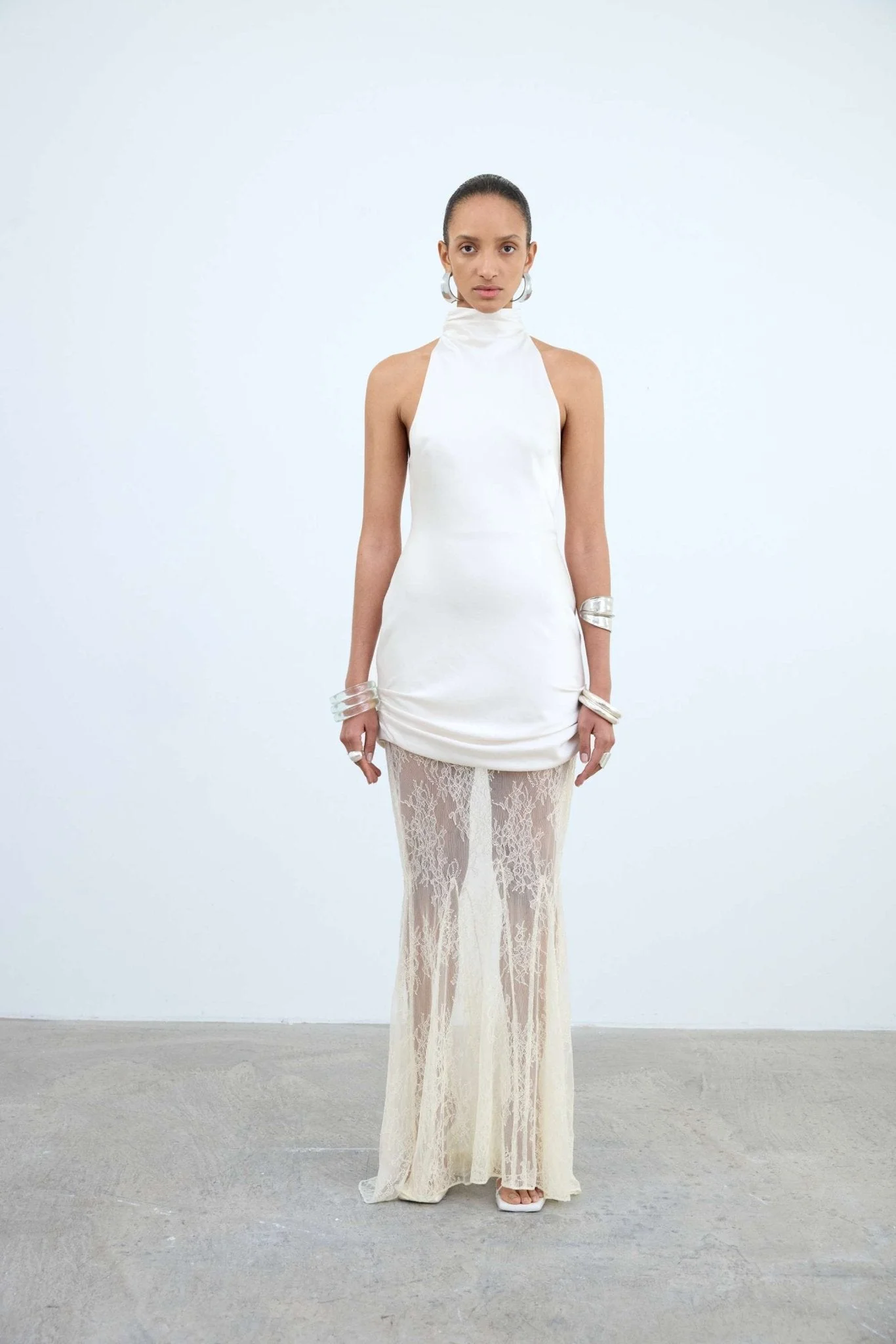 MONTAGUE MAXI DRESS IN IVORY DOUBLE SATIN & LACE - 1