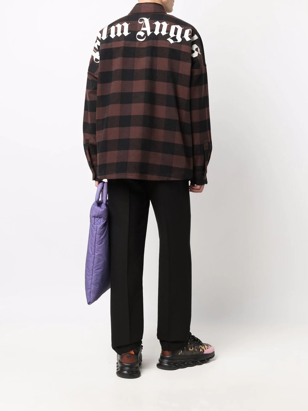 logo-print checked shirt - 2