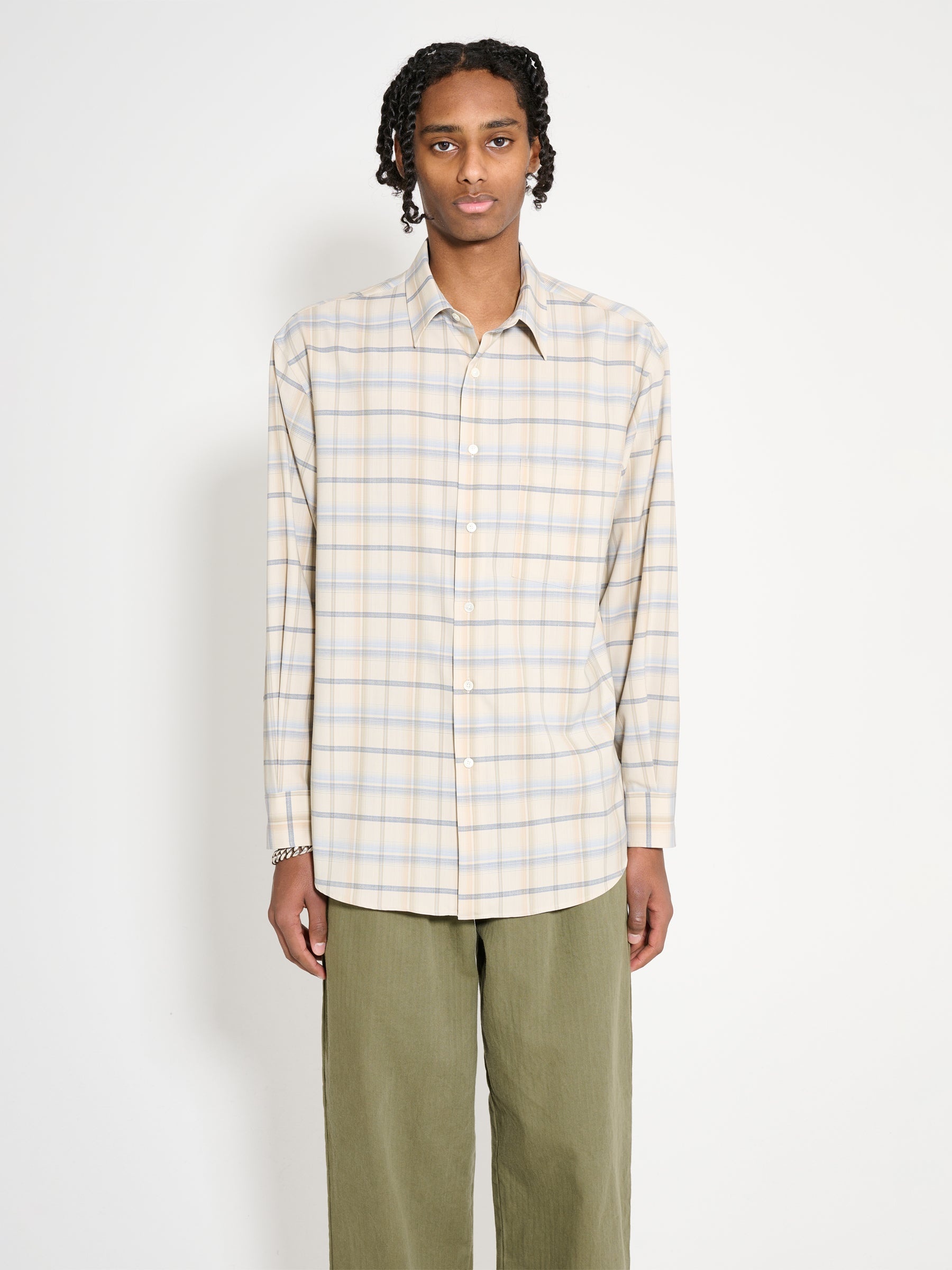 AURALEE AURALEE SUPER LIGHT WOOL CHECK SHIRT LIGHT BEIGE CHECK  