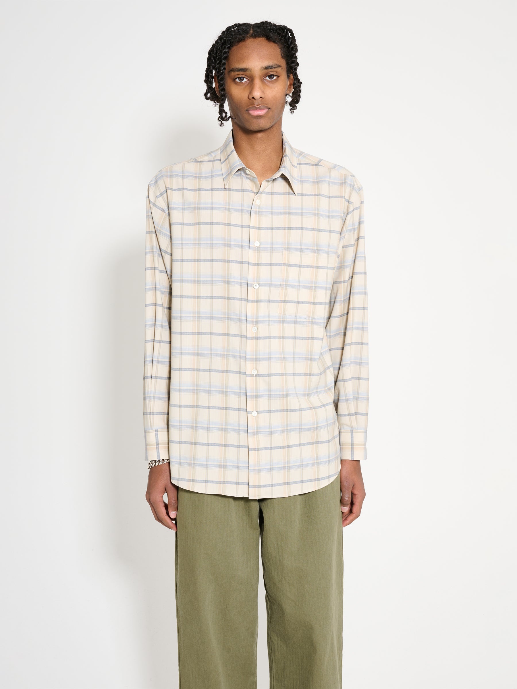 AURALEE SUPER LIGHT WOOL CHECK SHIRT LIGHT BEIGE CHECK - 1