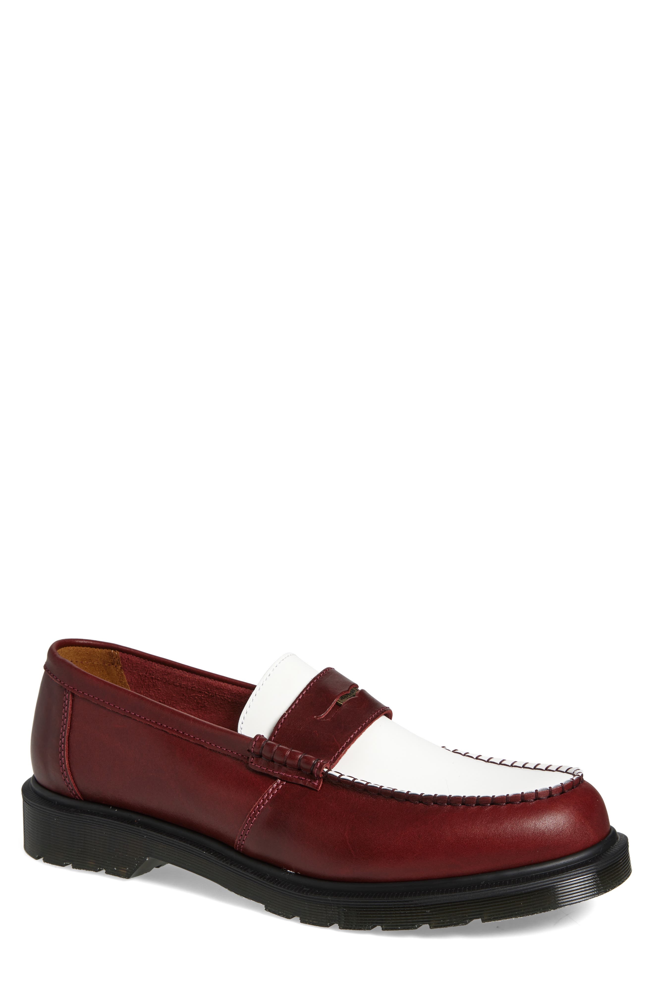 Dr. Martens Penton Two-Tone Penny Loafer in Burgundy White Classic Calf at Nordstrom - 1