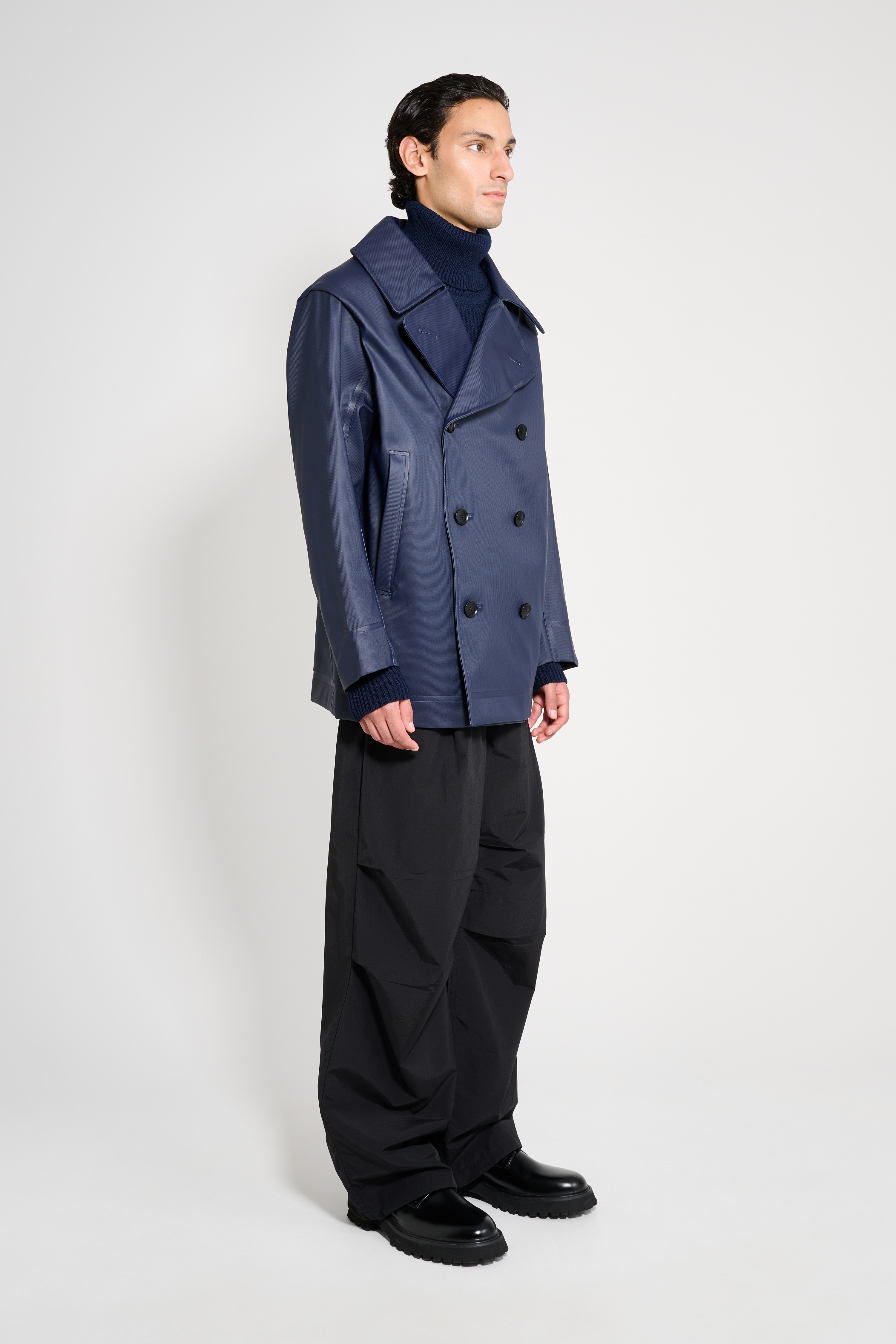 Tranholmen Double Breasted Raincoat Navy - 2