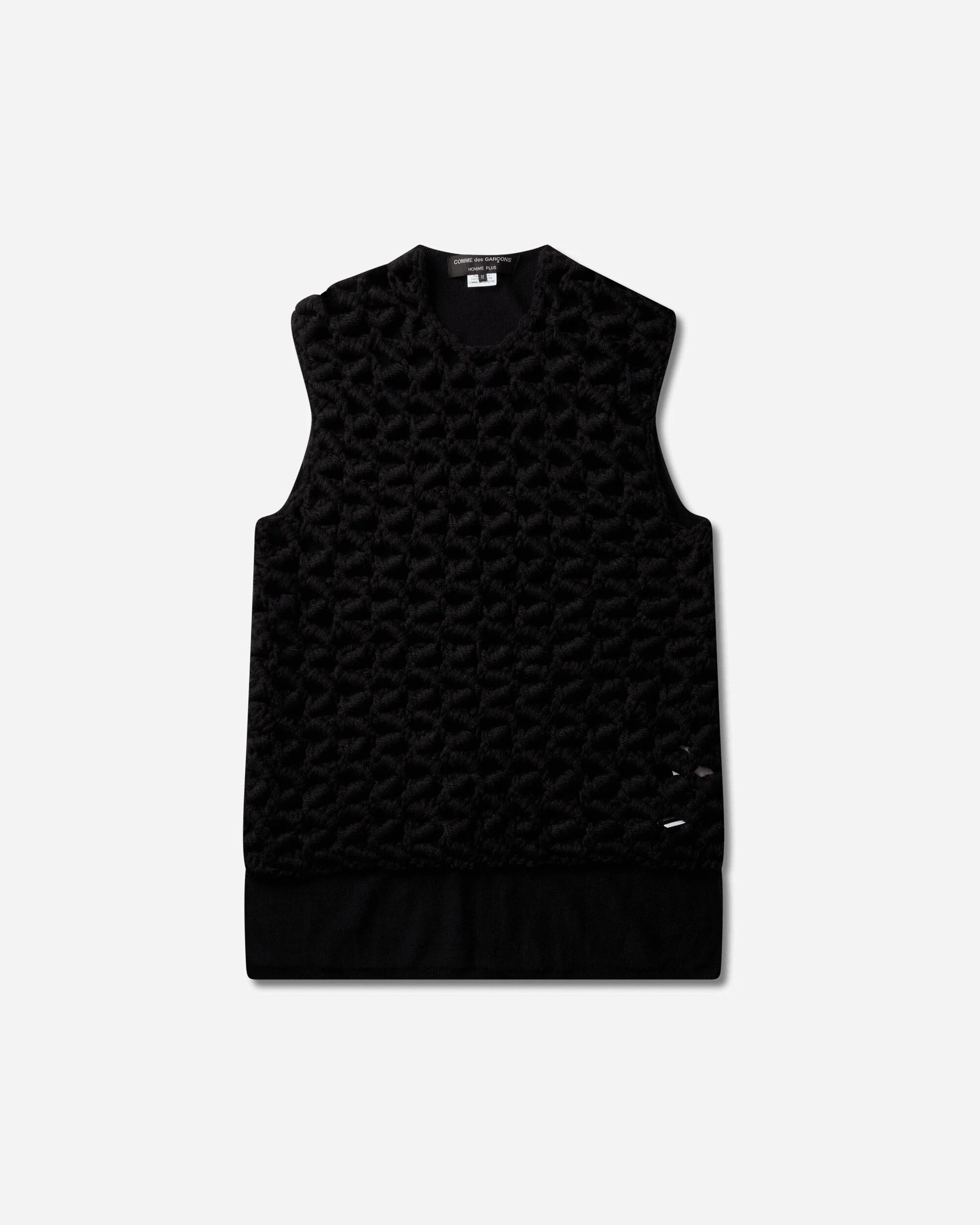 Men's Crochet Knit Vest Black - 1