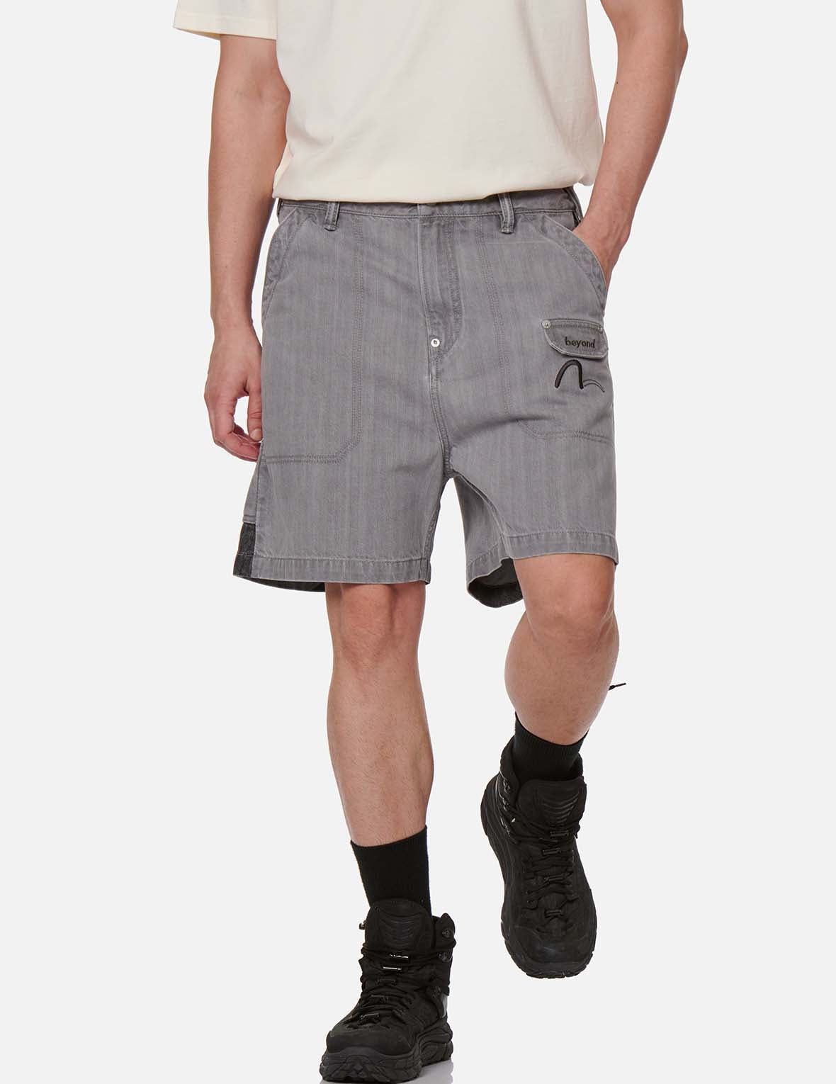 Brushstroke Effect Washed Denim Shorts - 4
