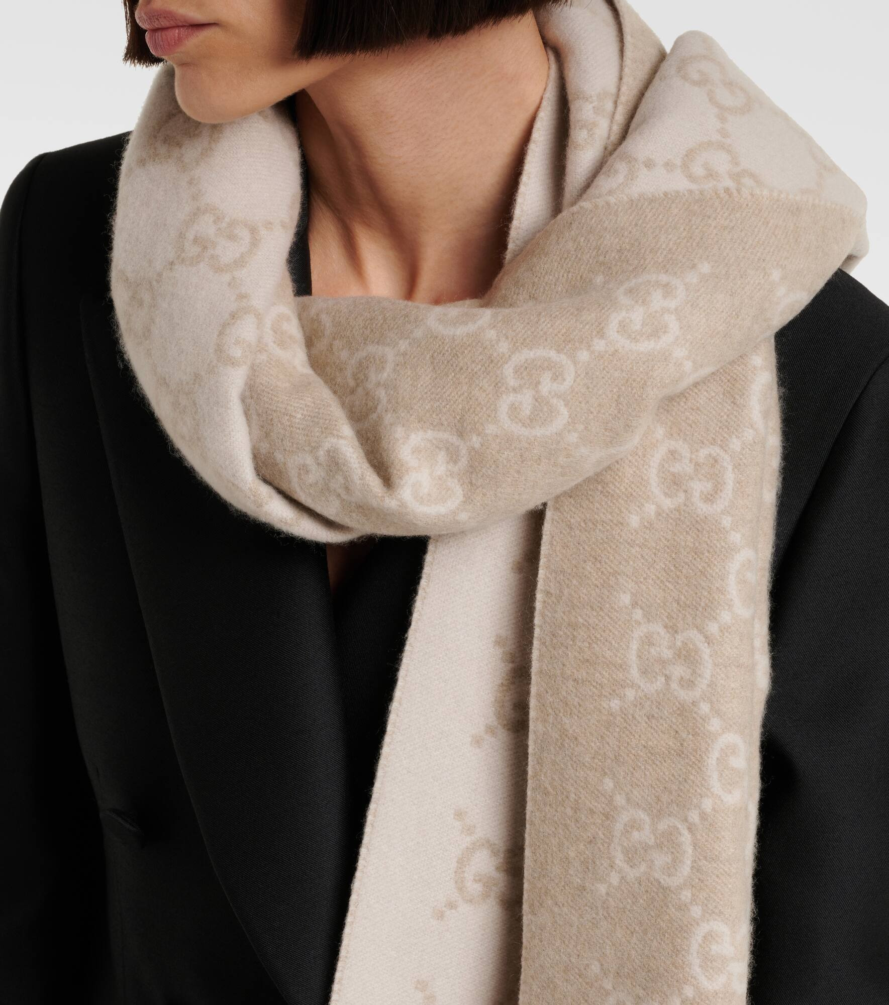 GG fringed cashmere scarf - 3