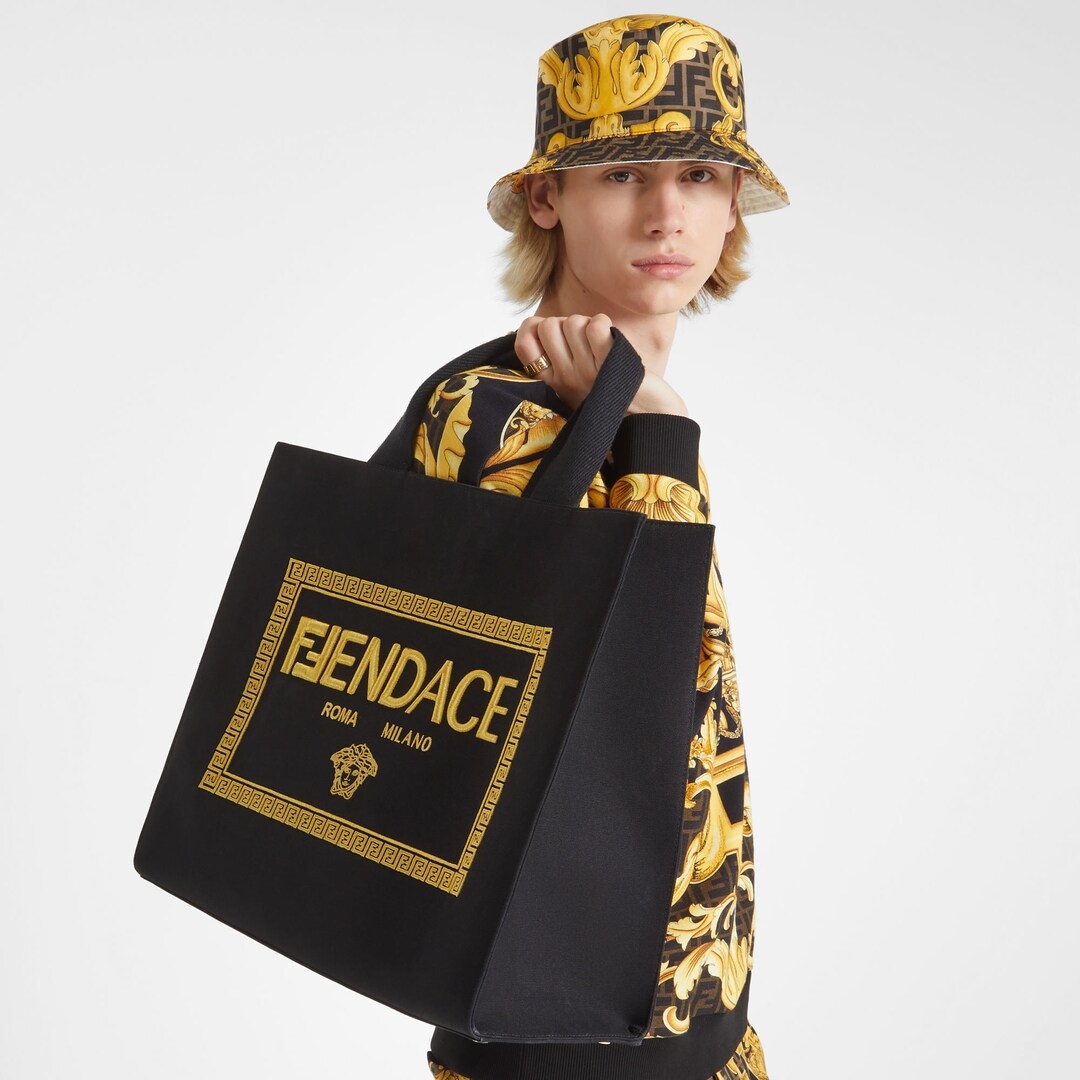 Fendace Embroidered black canvas  Logo bag - 6