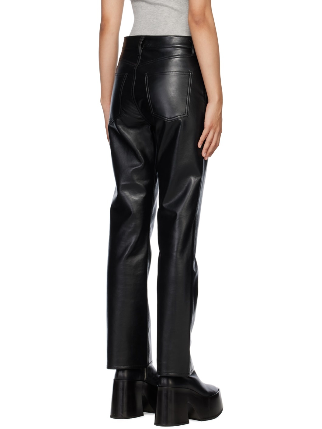 Black Relaxed Boot Leather Pants - 3