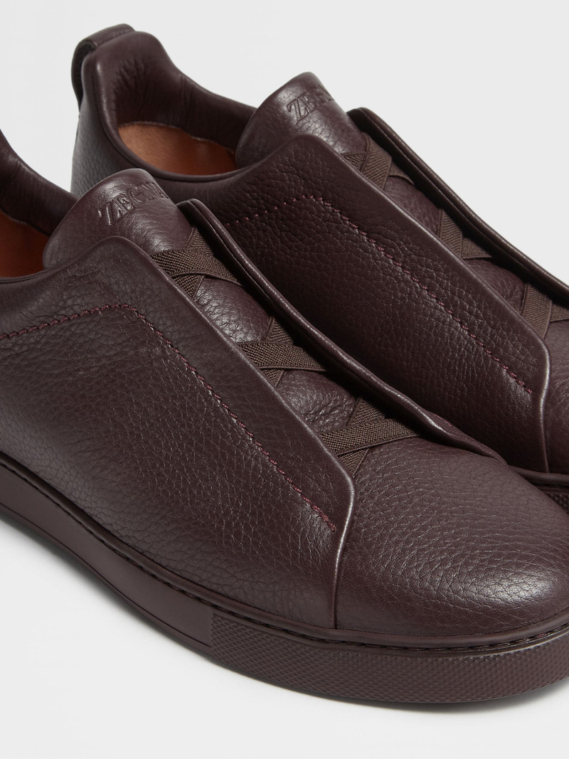 ZEGNA DARK BURGUNDY DEERSKIN TRIPLE STITCH™ SNEAKERS outlook
