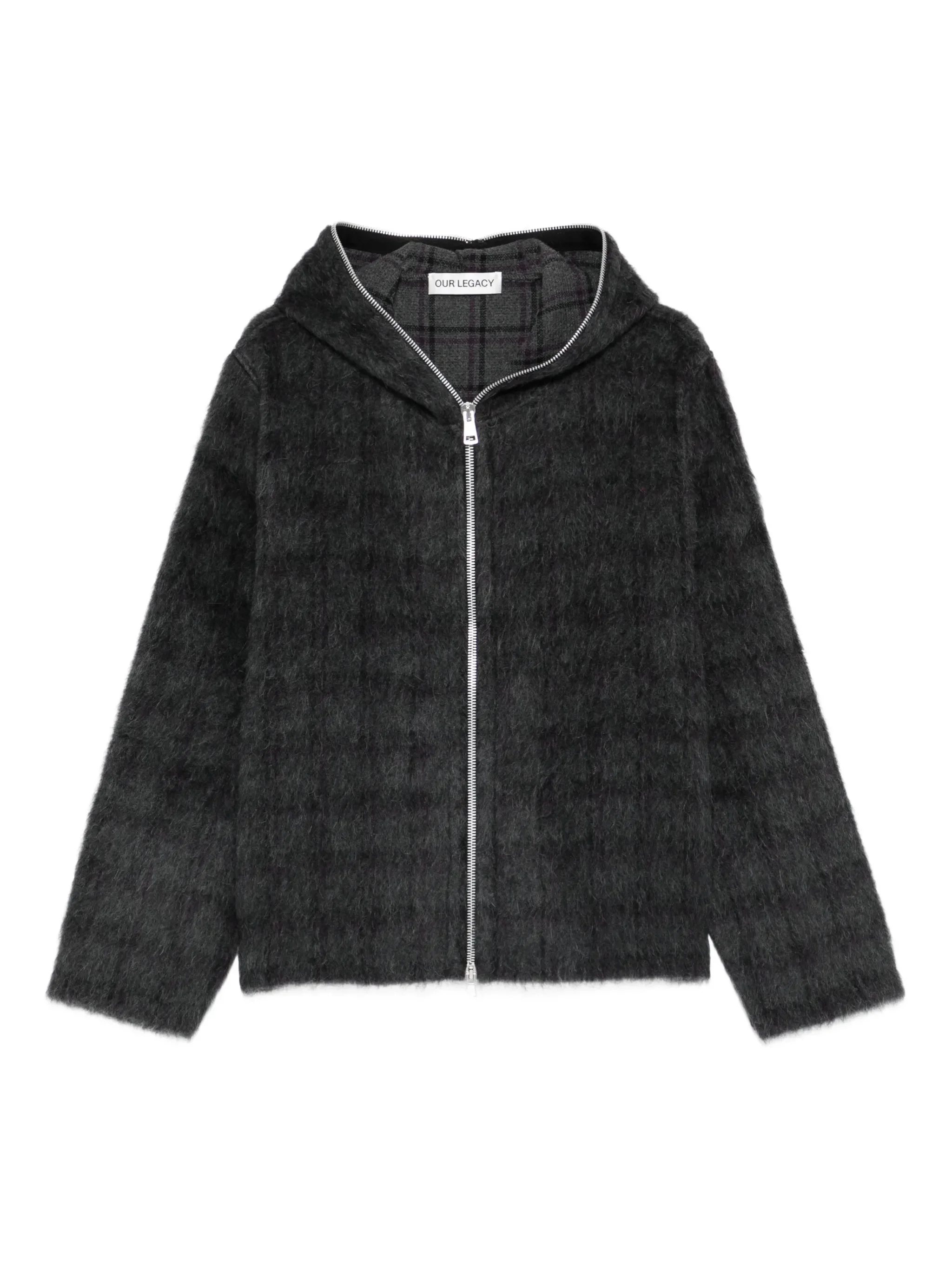 check-pattern zip-fastening hoodie - 1