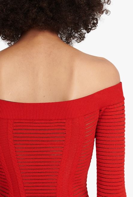 Mid-length red knit bustier dress - 9