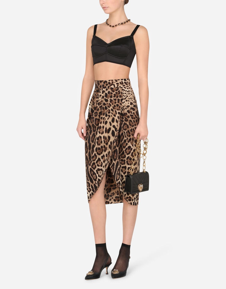 スカート DOLCE & GABBANA LEOPARD PRINT CHARMEUSE LONGUETTE SKIRT Dolce & Gabbana Leopard Print Charmeuse Longuette Skirt