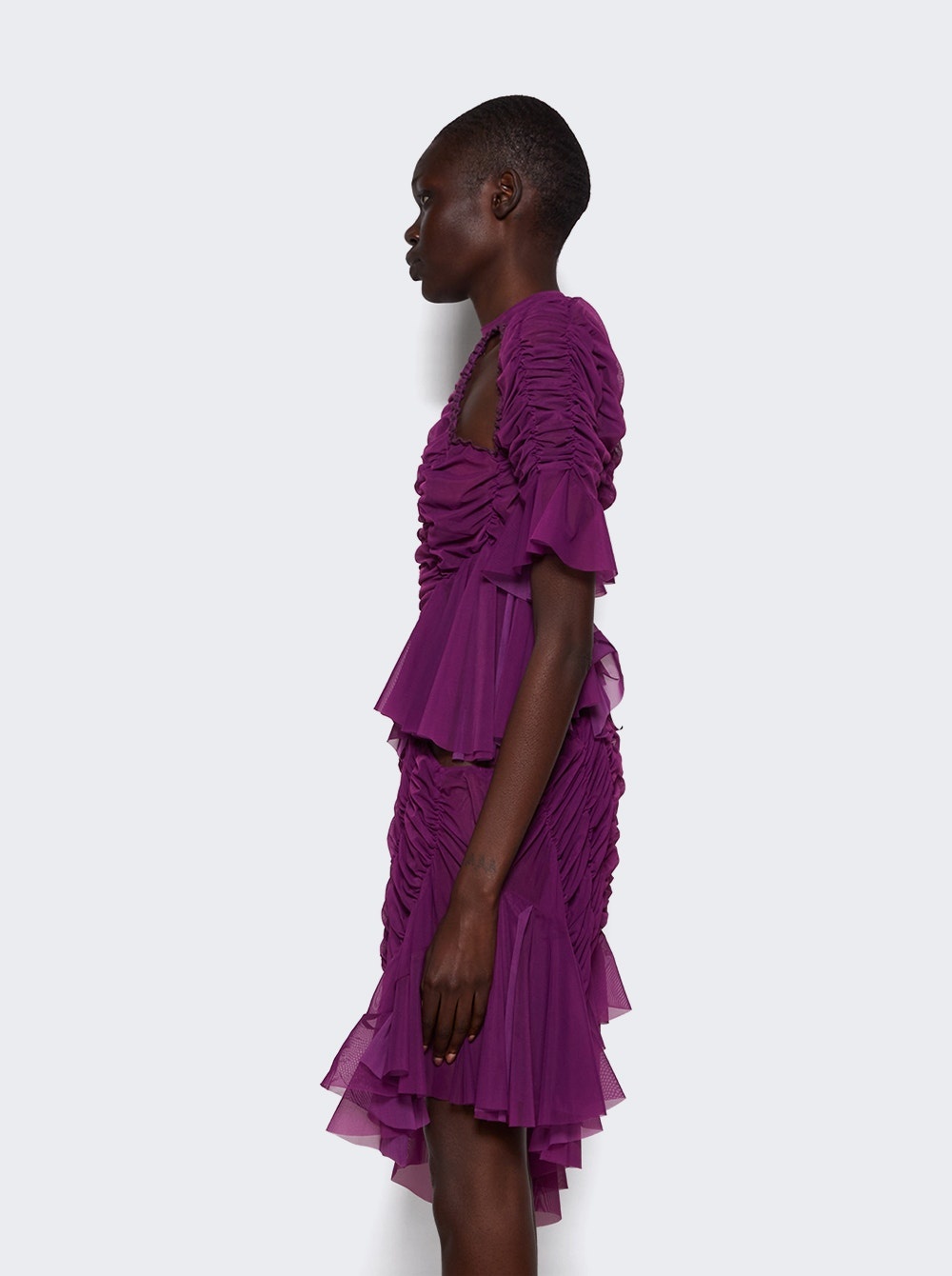 Mini Ruched Cut Out Dress Burgundy - 4