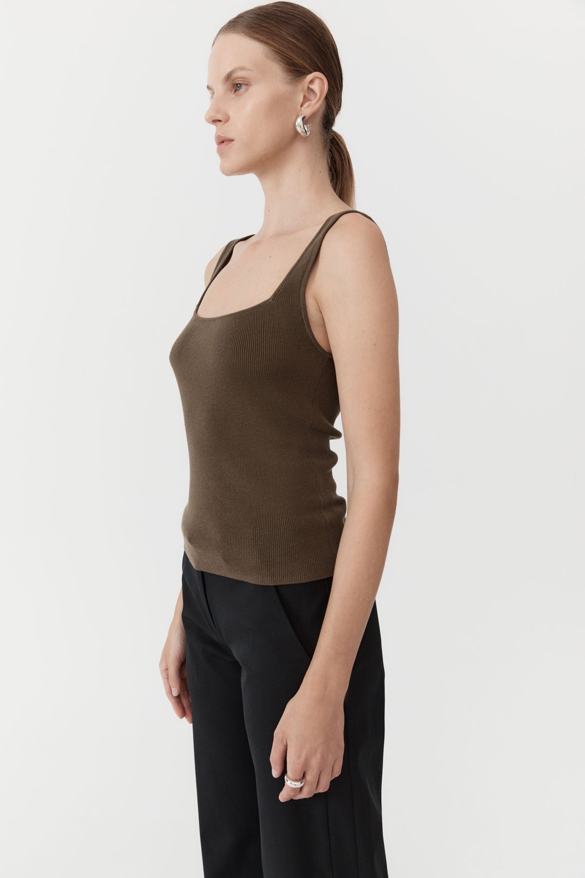 Square Neck Knit Singlet - Kelp - 3