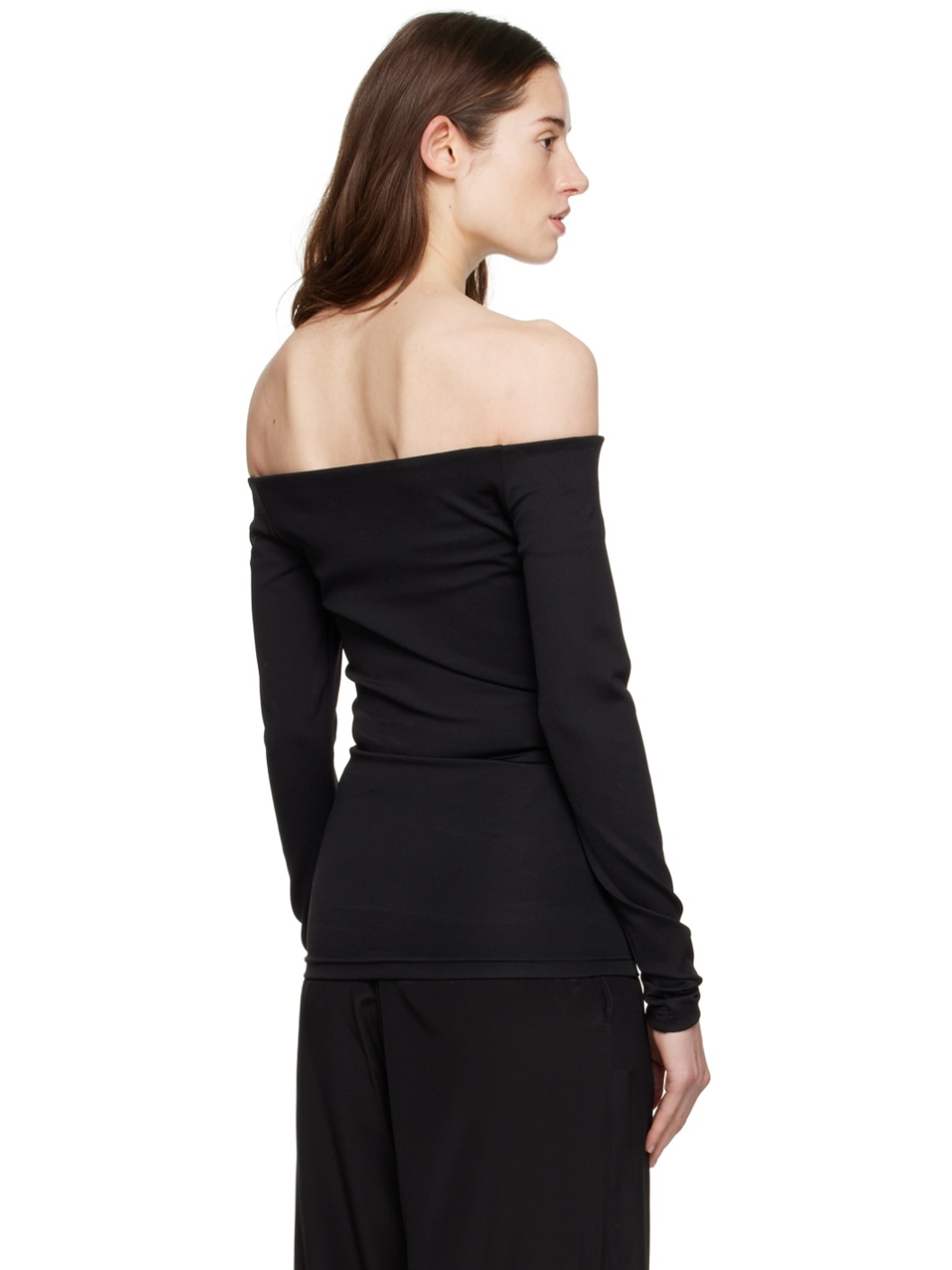 Black Off-The-Shoulder Long Sleeve T-Shirt - 3