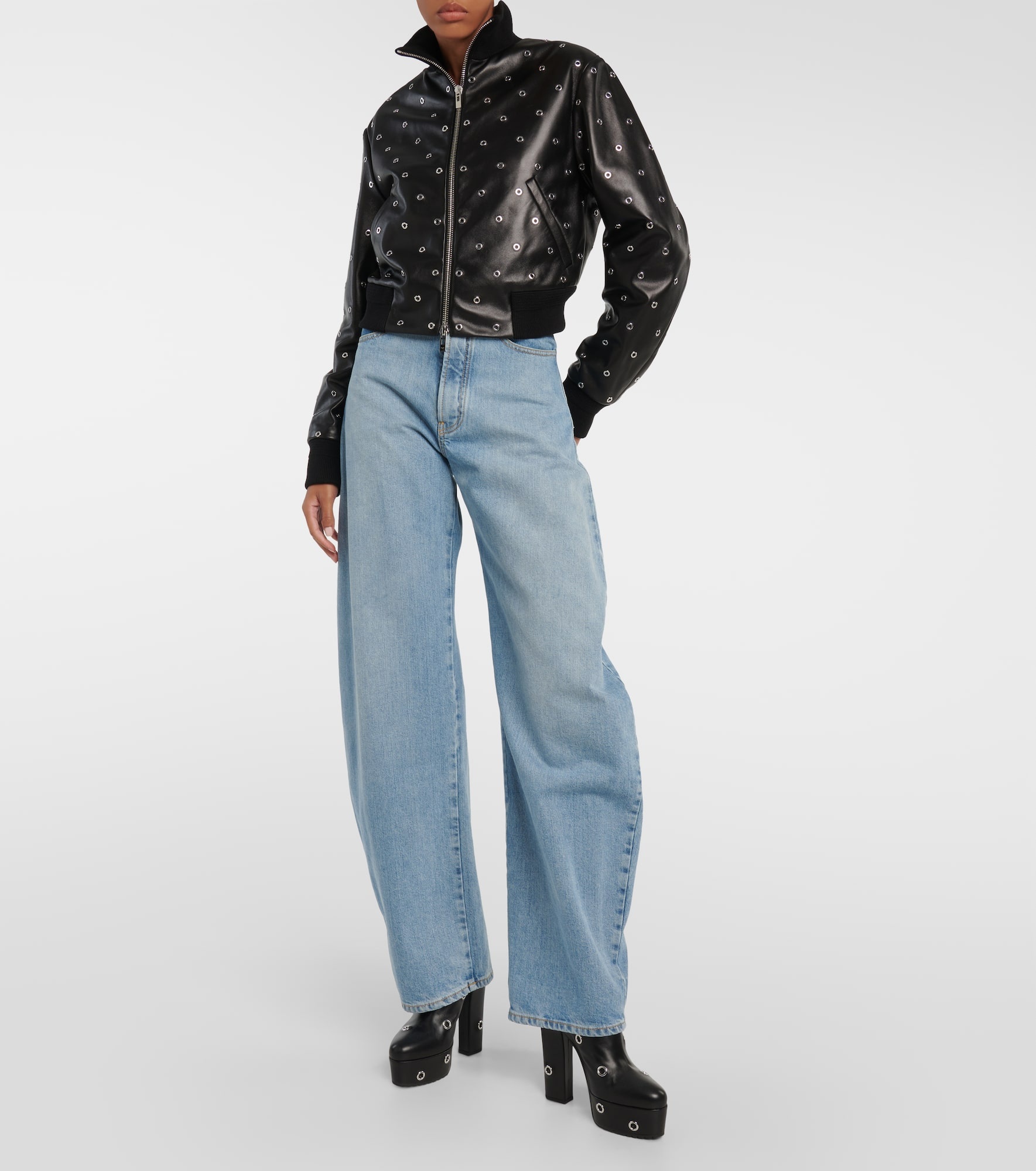 Studded leather bomber jacket - 2