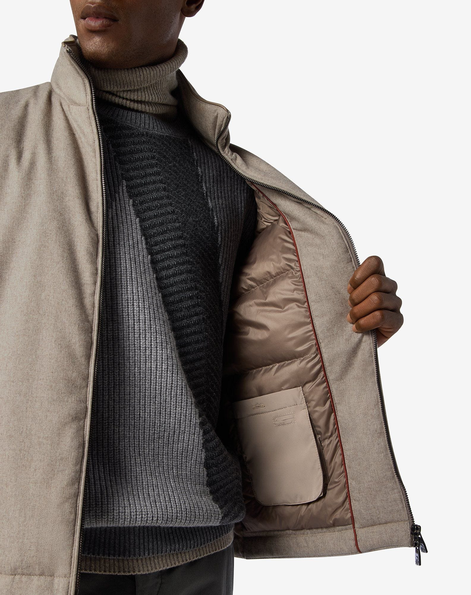 Beige technical fabric and cashmere jacket - 5