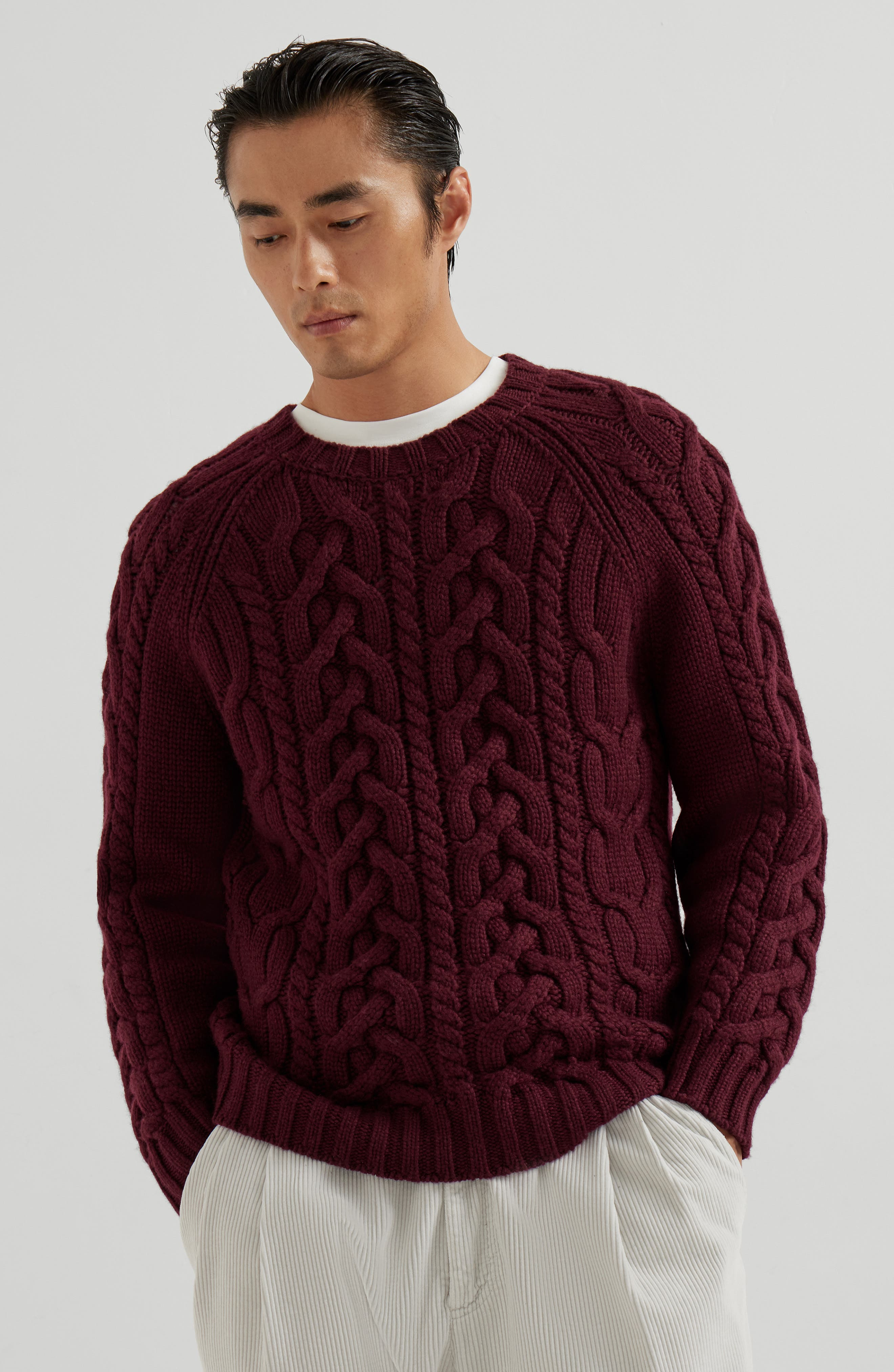 Brunello Cucinelli Cable knit sweater in Burgundy at Nordstrom - 2