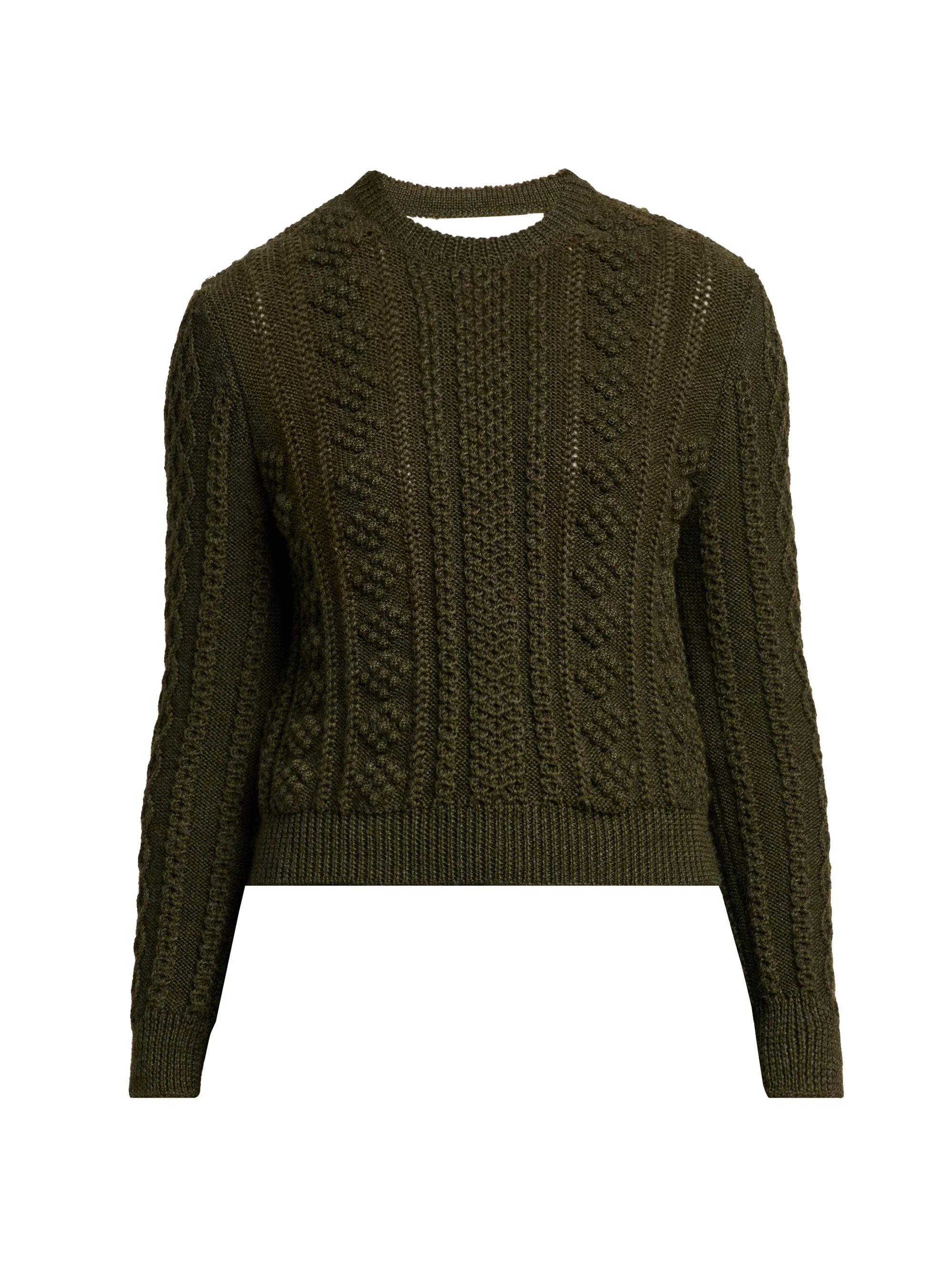 Women's Textured Wool Back-Cutout Crewneck Sweater - Thyme Green - 1