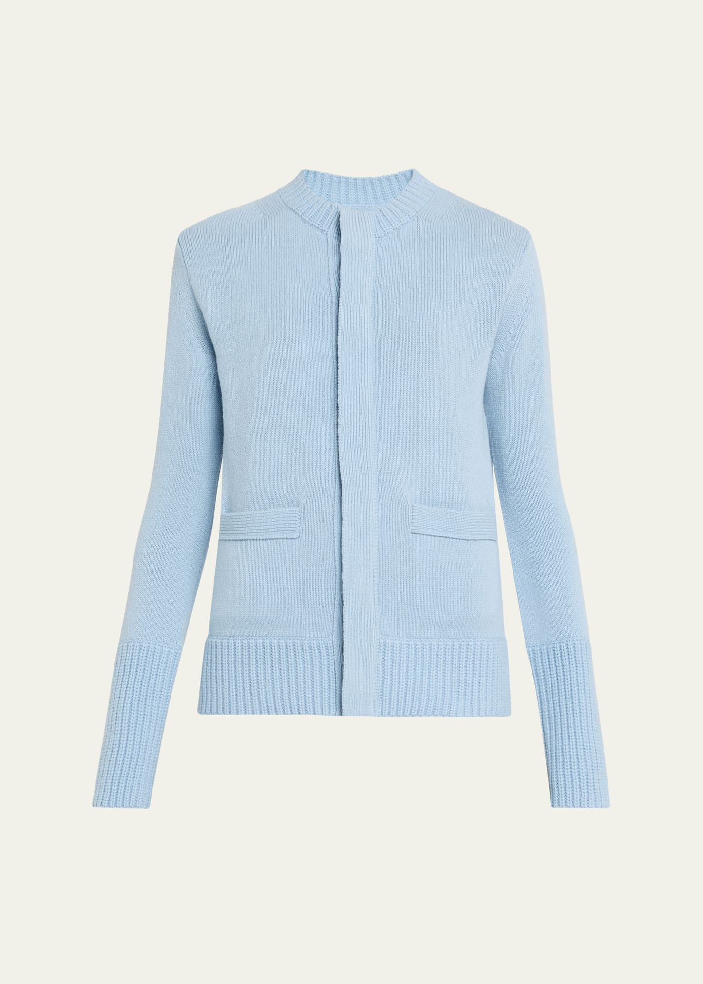 Ribbed-Edge Wool Crewneck Cardigan - 1