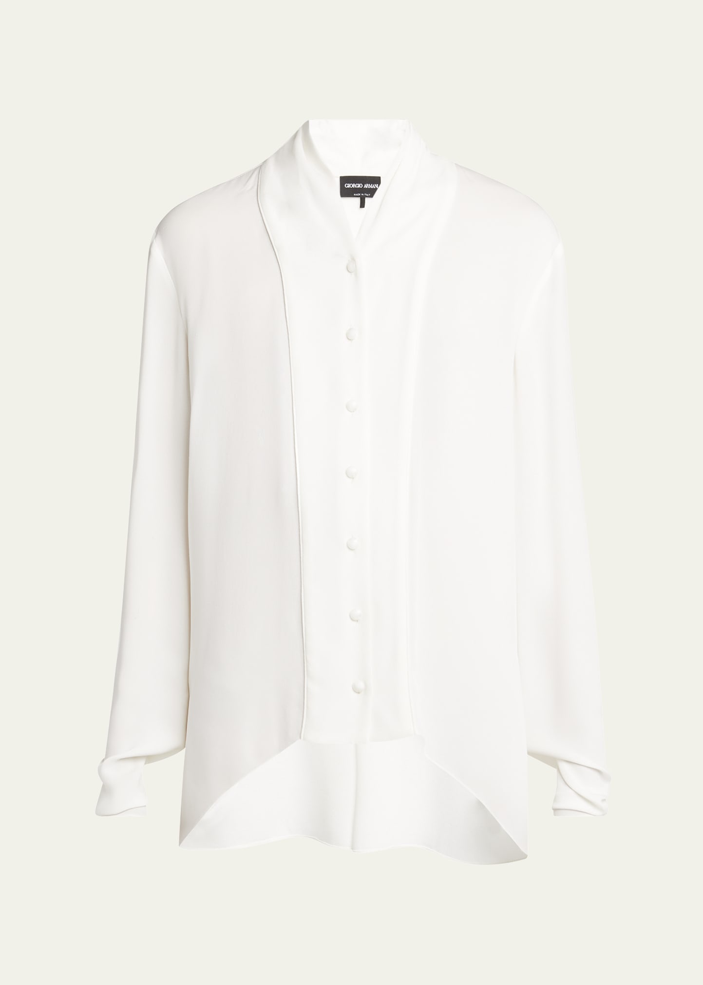 Shawl-Collar Silk Georgette Blouse - 1