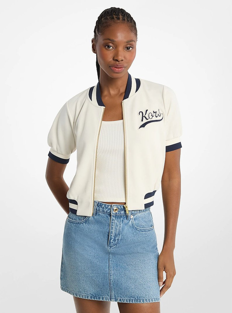 Sporty Piqué Cropped Short-Sleeve Jacket 1