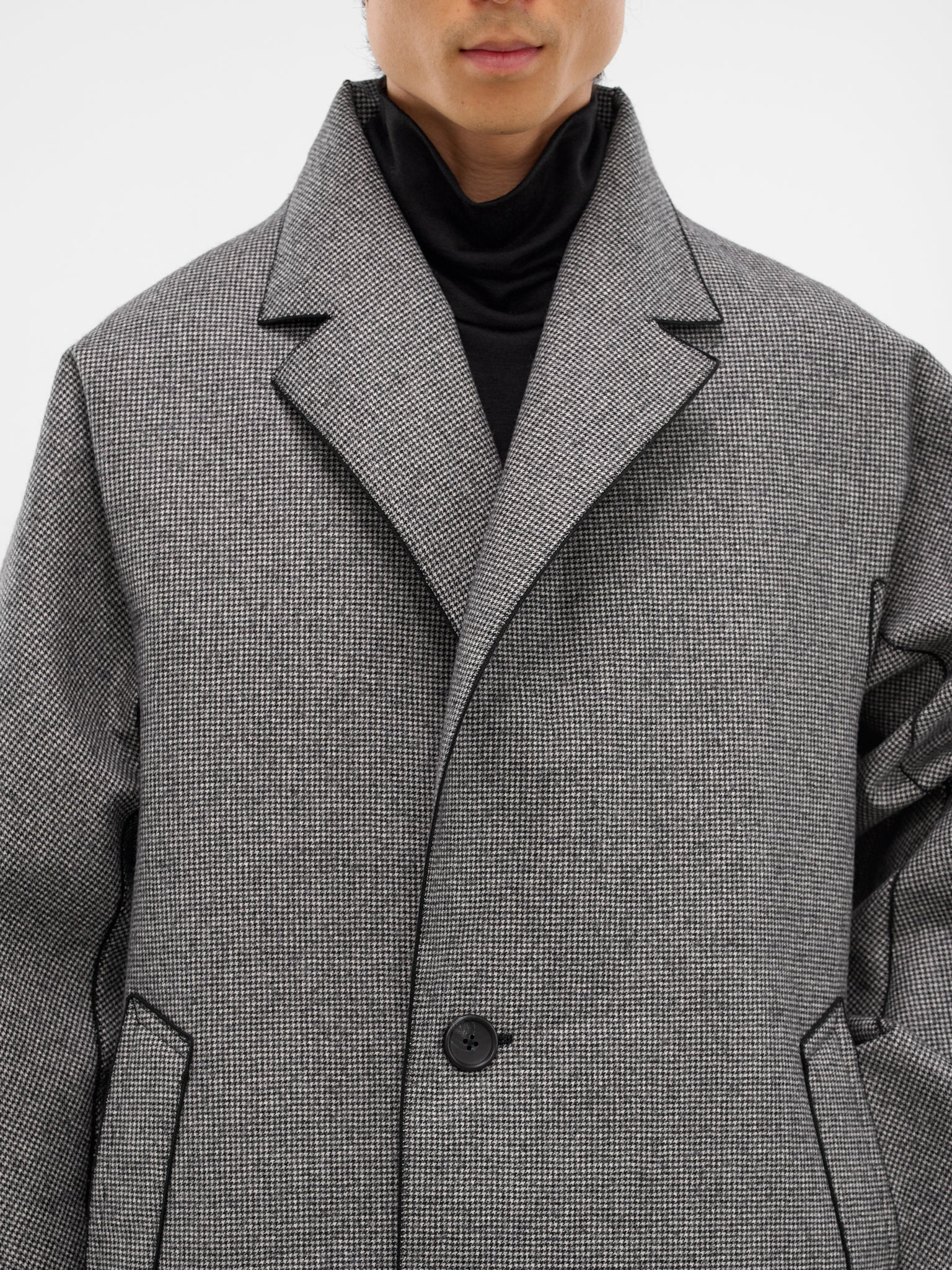 Houndstooth Wool Oversized Coat - 5