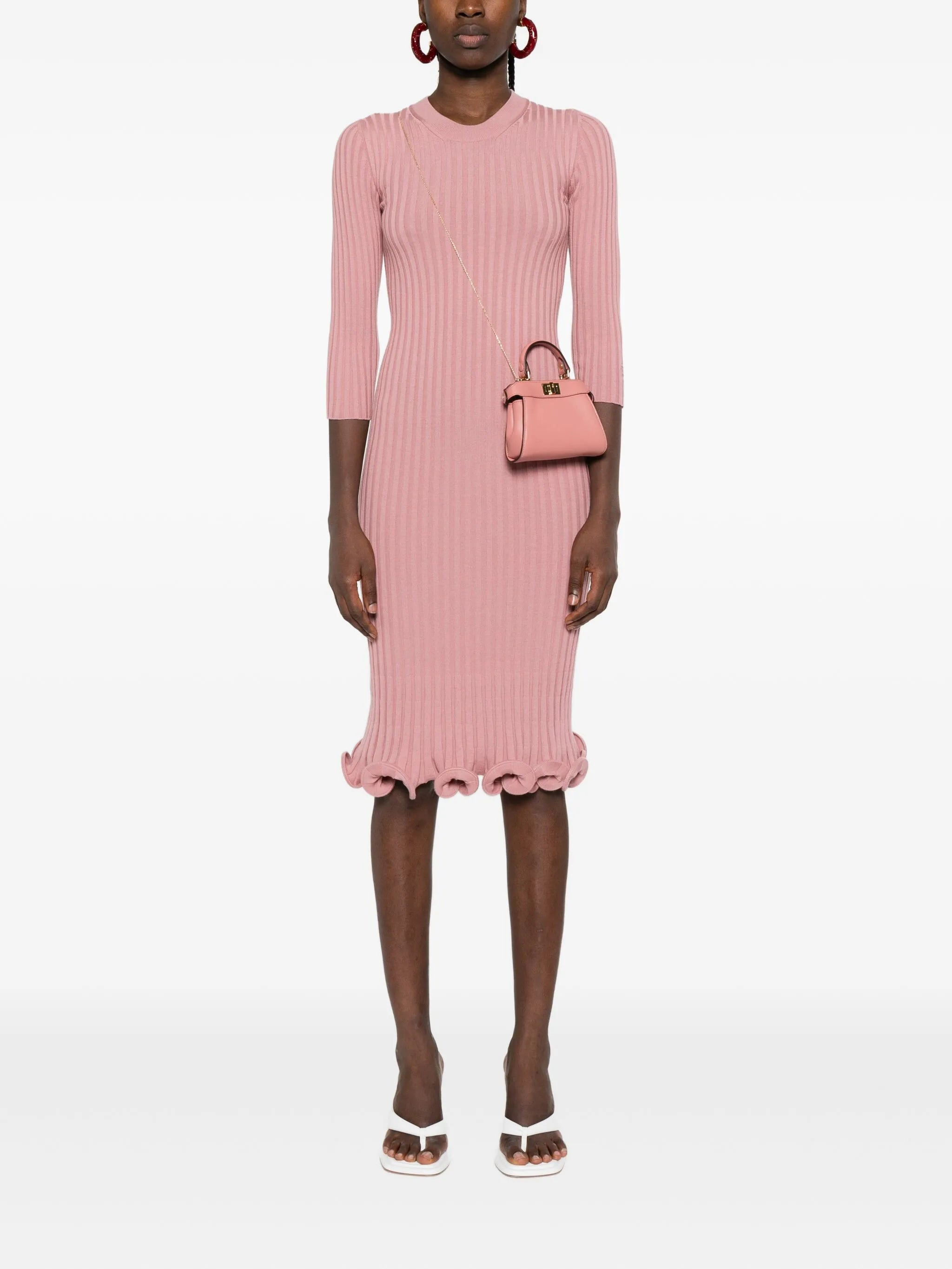 ribbed-knit ruffled midi dress - 2