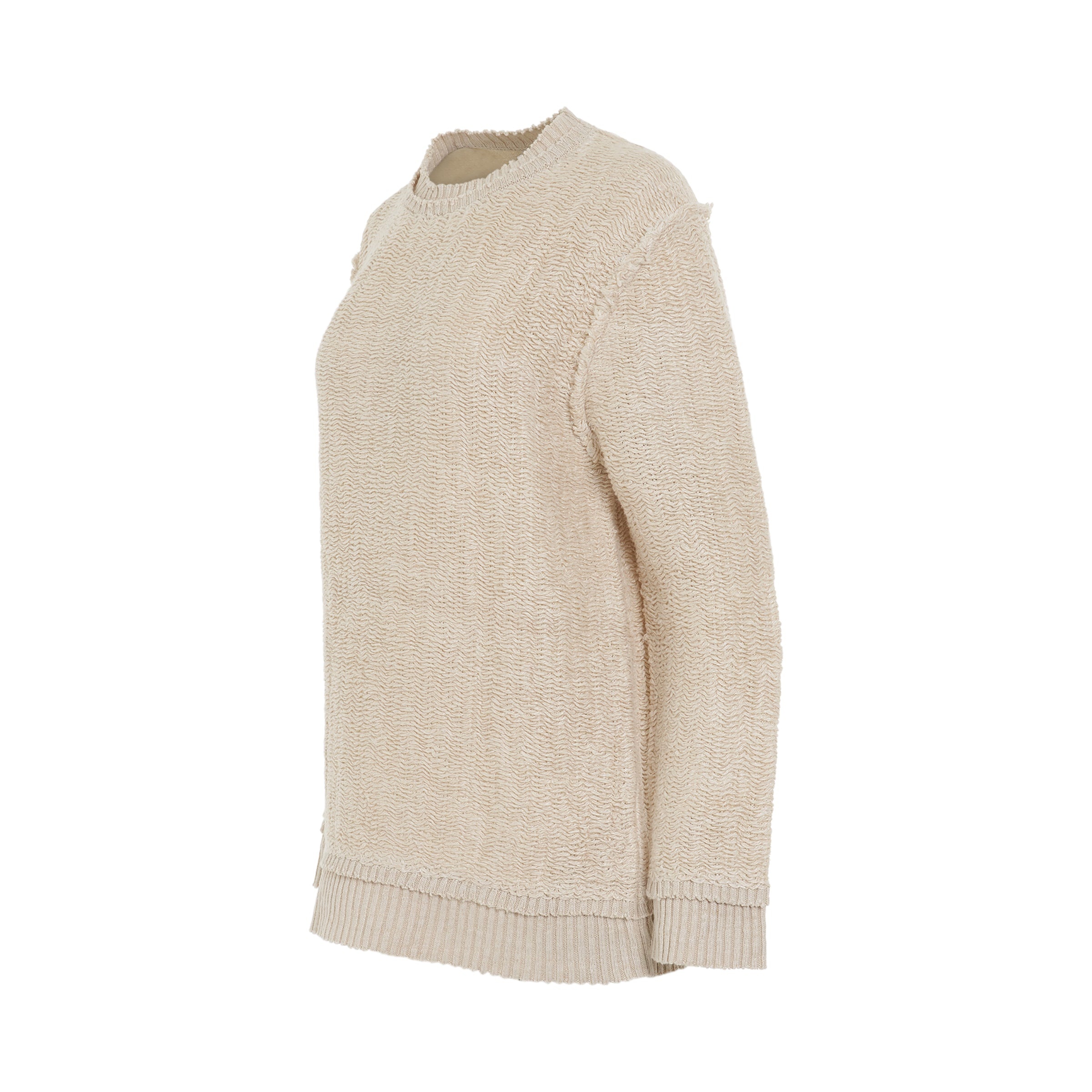Raw Woven Oversize Knit Sweater in Beige - 2