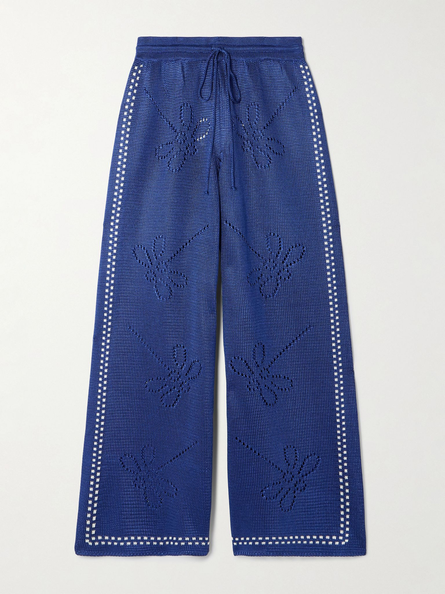 Garden Party pointelle-knit wide-leg pants Navy - 1