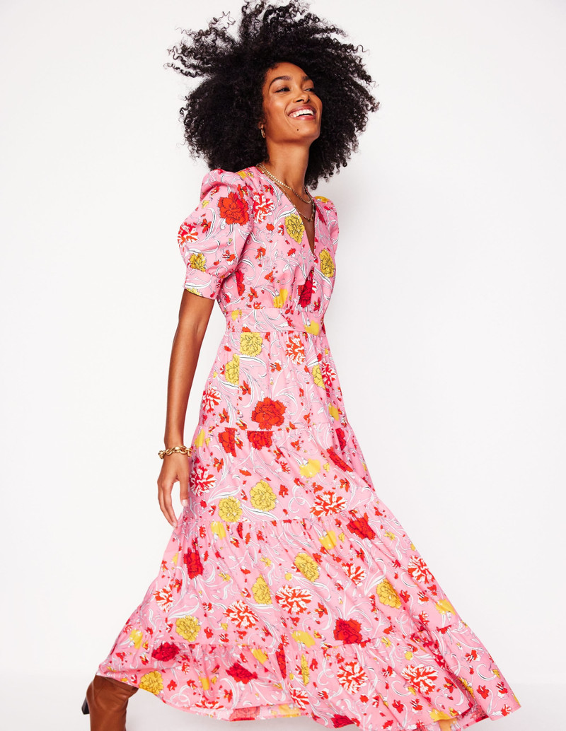 Bella Puff Sleeve Maxi Dress-Salmon Pink, Carnation Vine 5