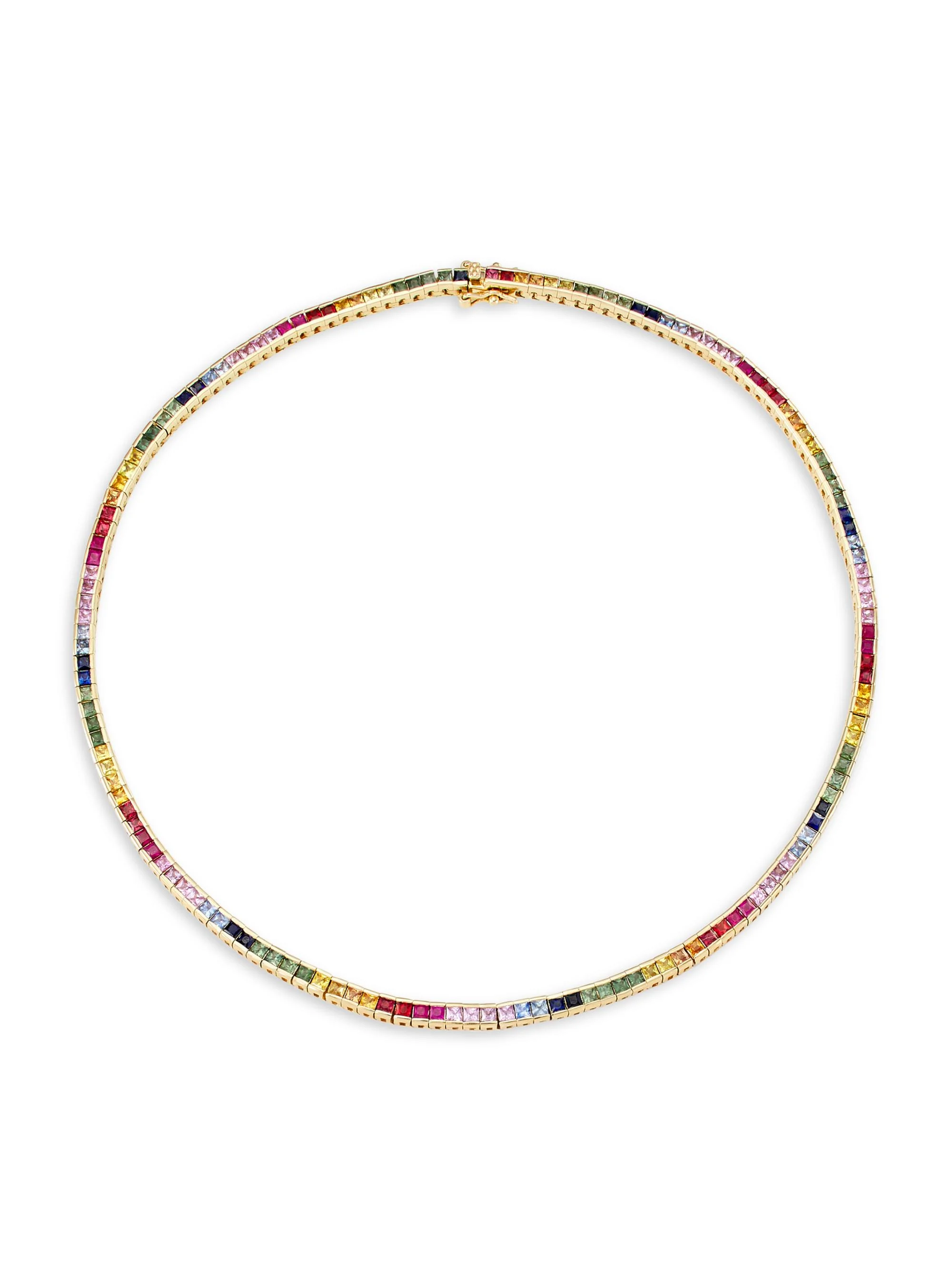 Women's Rainbow 14K Yellow Gold & Sapphire Tennis Necklace - Multi - 1