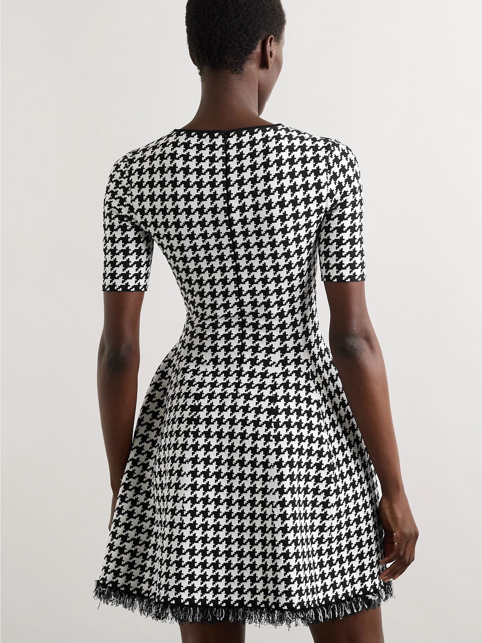Fringed houndstooth jacquard-knit mini dress Black - 3