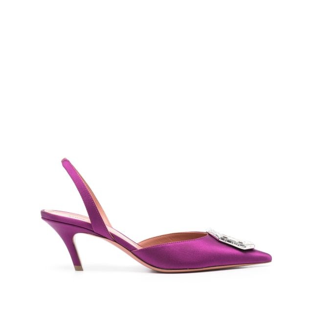 Purple satin Camelia slingbacks - 1