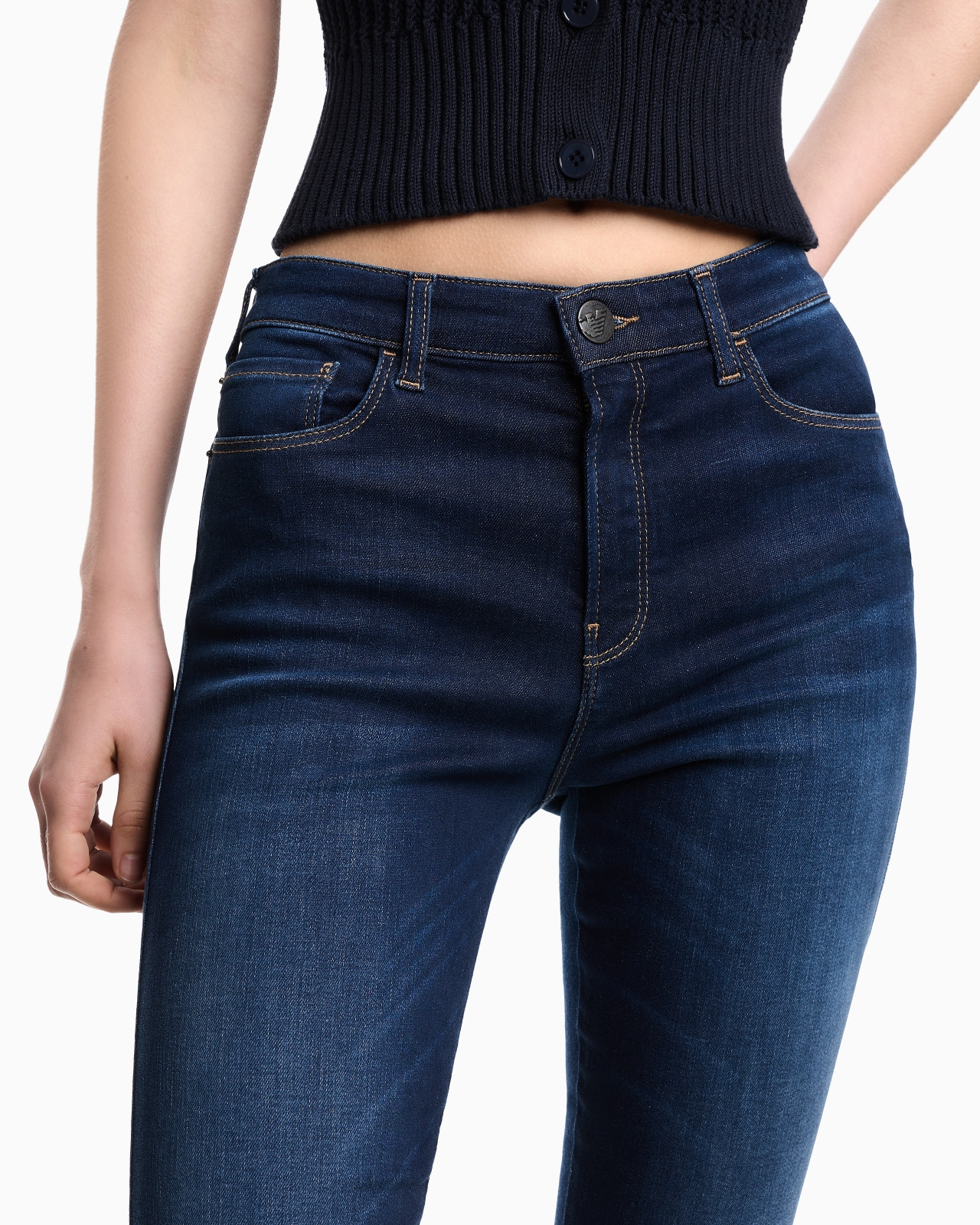 J20 HIGH-WAISTED SUPER-SKINNY LEG JEANS IN STRETCH DENIM WITH LASER-CUT LOGO - 5