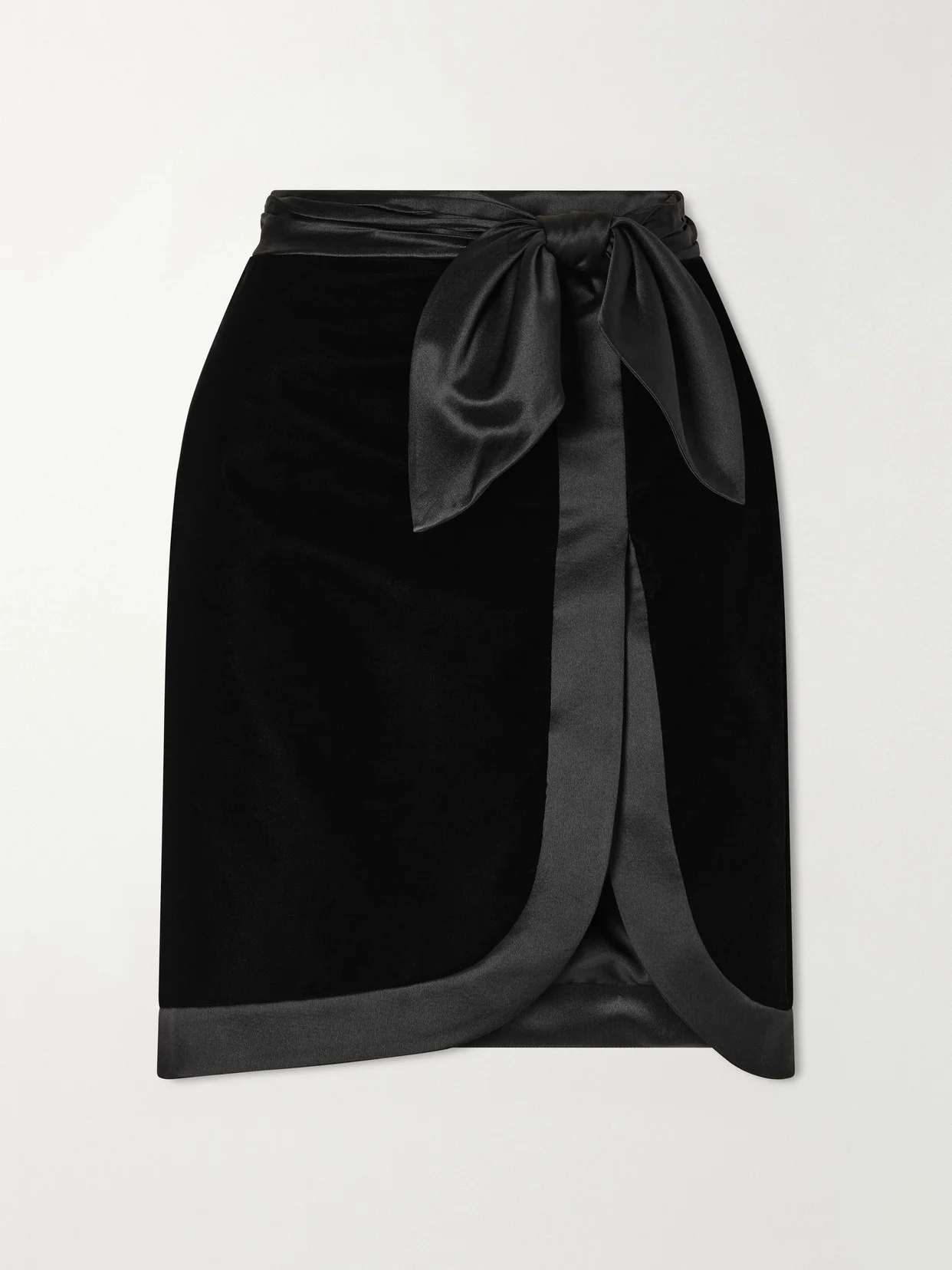 Satin-trimmed Velvet Midi Skirt - 1
