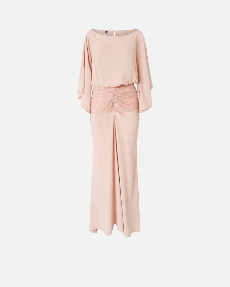 LONG DRESS WITH DRAPING AND LACE 1